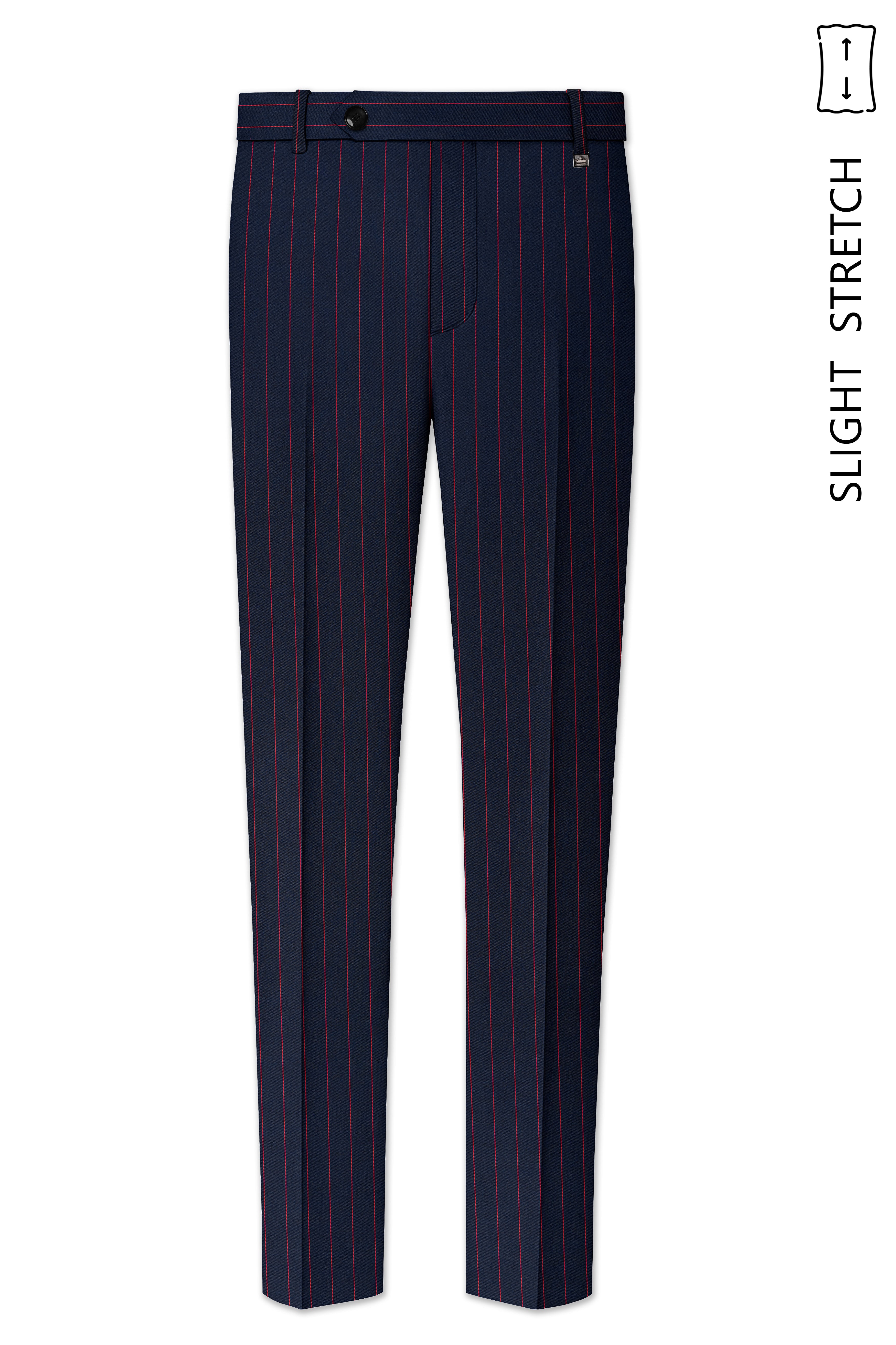 Striata-Haiti Blue And Brick Pink Chalk Striped Wool Rich Slight Stretch Single Breasted Suit