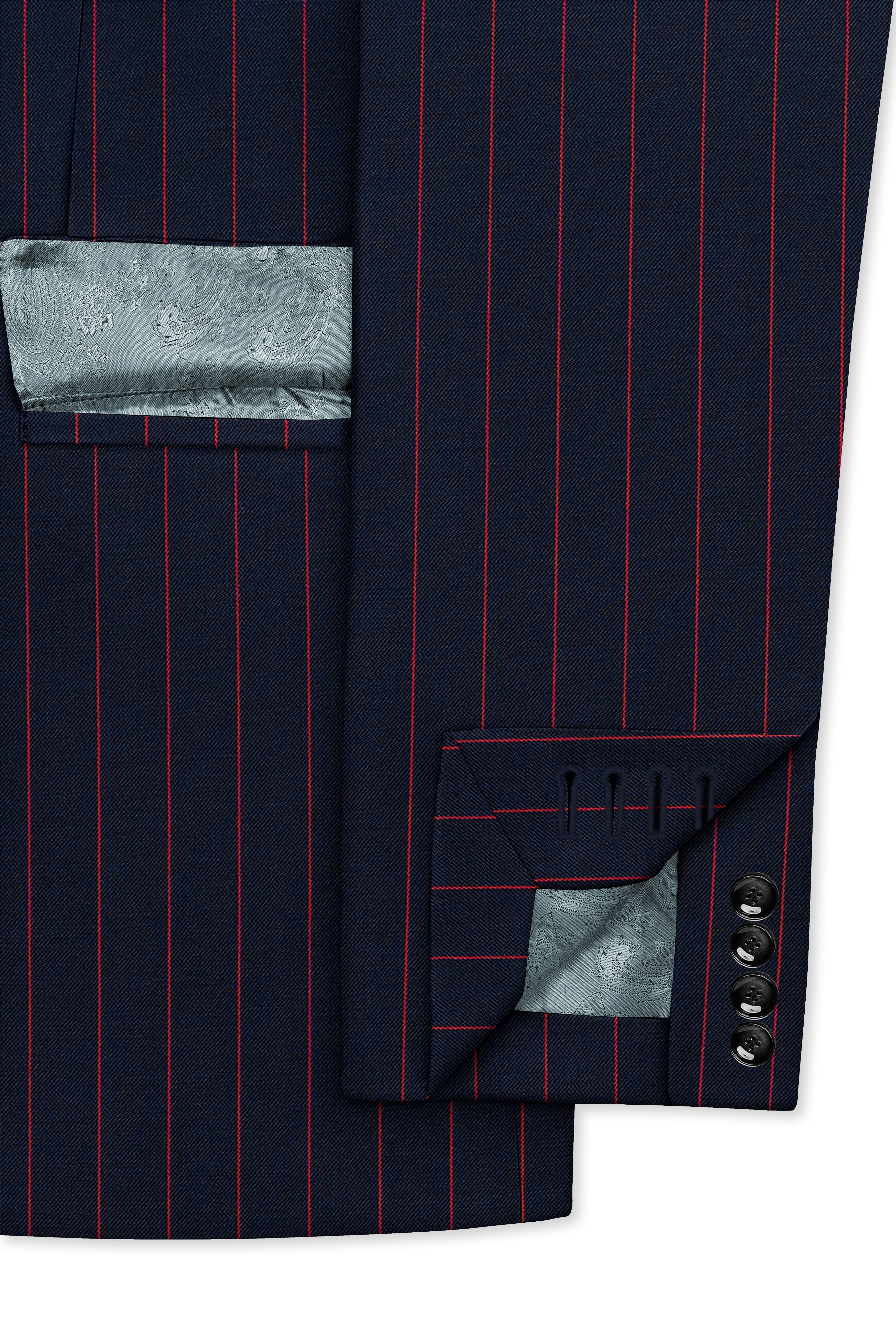 Striata-Haiti Blue And Brick Pink Chalk Striped Wool Rich Slight Stretch Single Breasted Suit