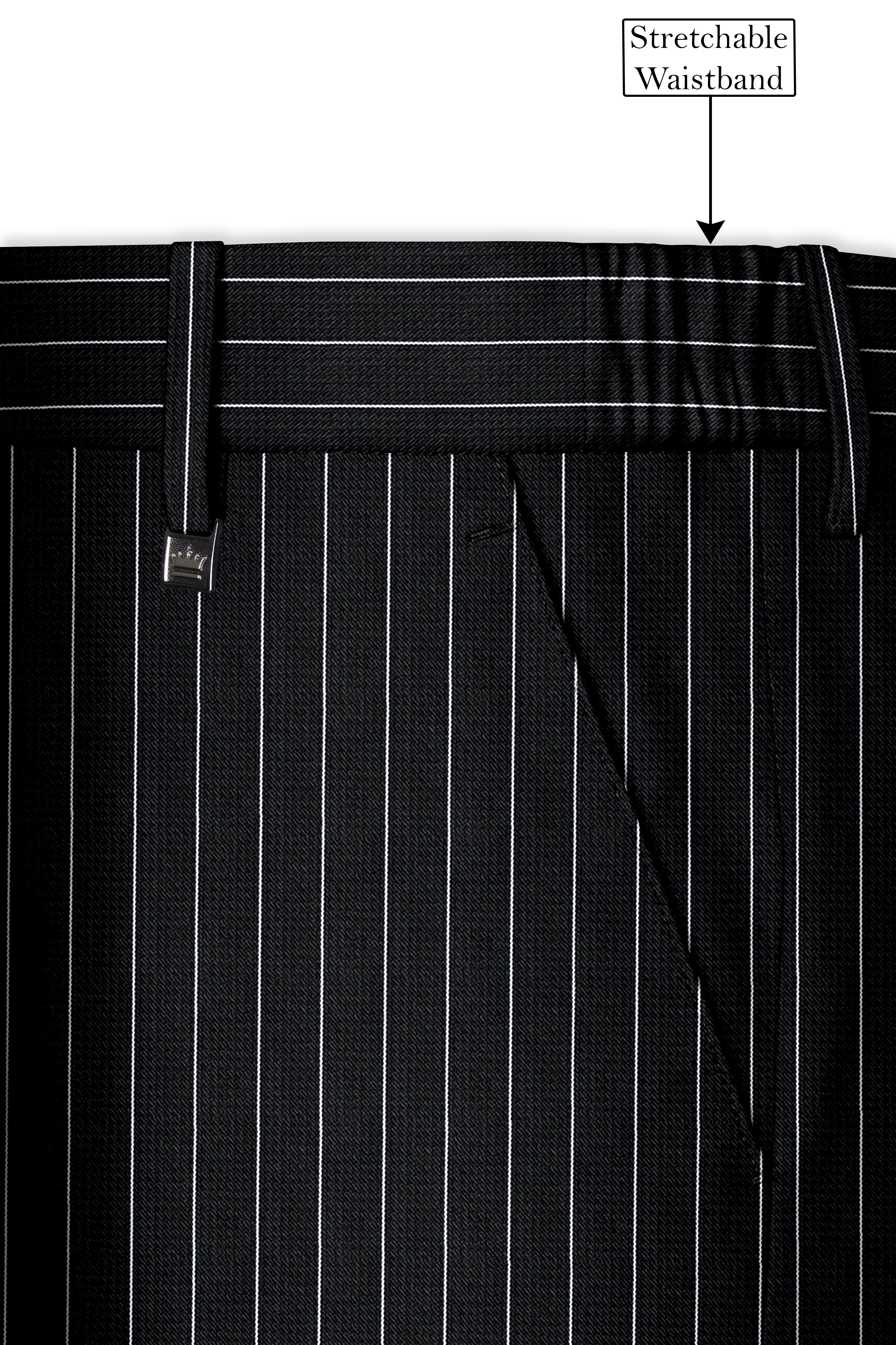 Viceroy-Jade Black And Bright White Chalk Striped Wool Rich Slight Stretch Single Breasted Suit