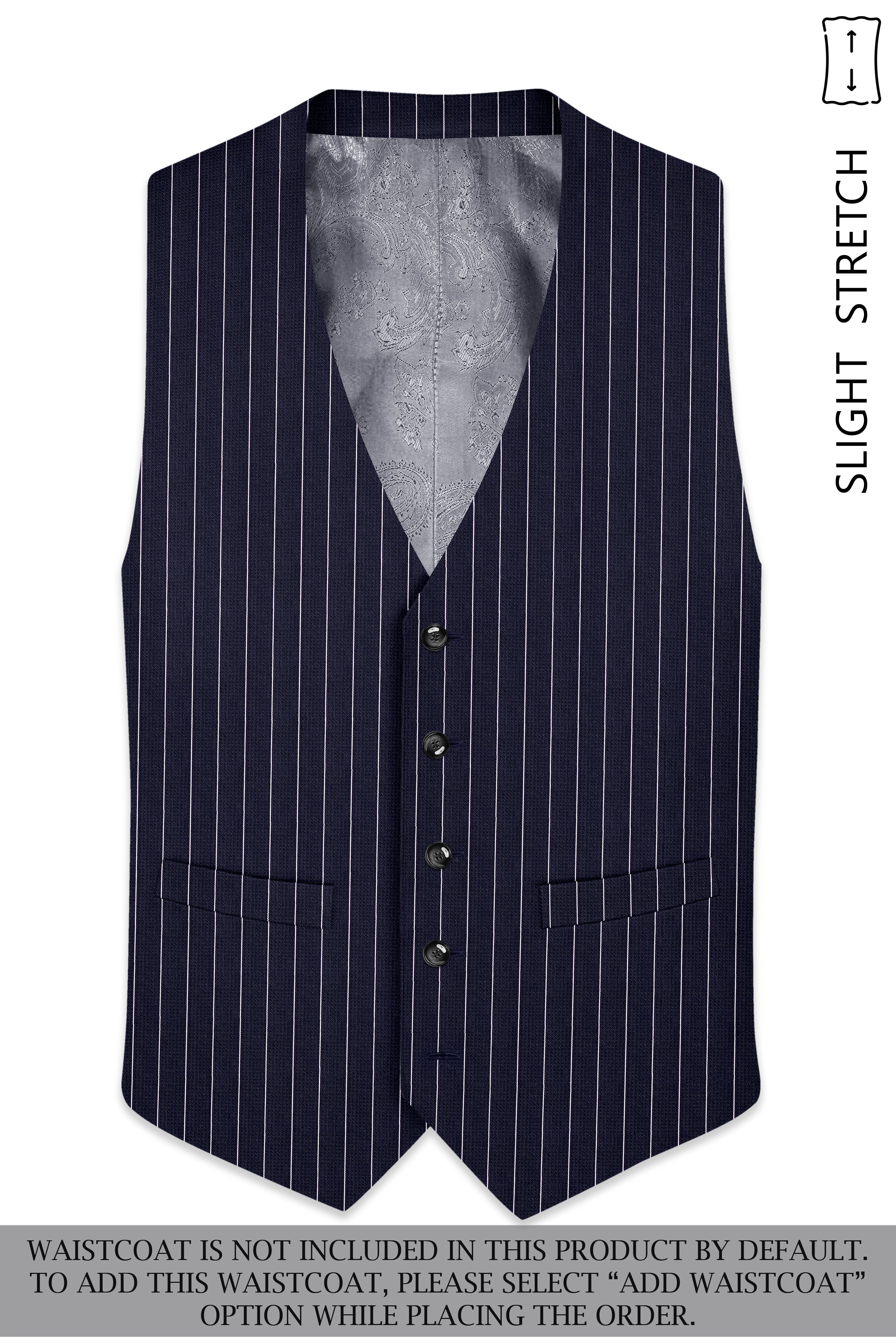 Regent-Ebony Blue And Bright White Chalk Striped Wool Rich Slight Stretch Single Breasted Suit