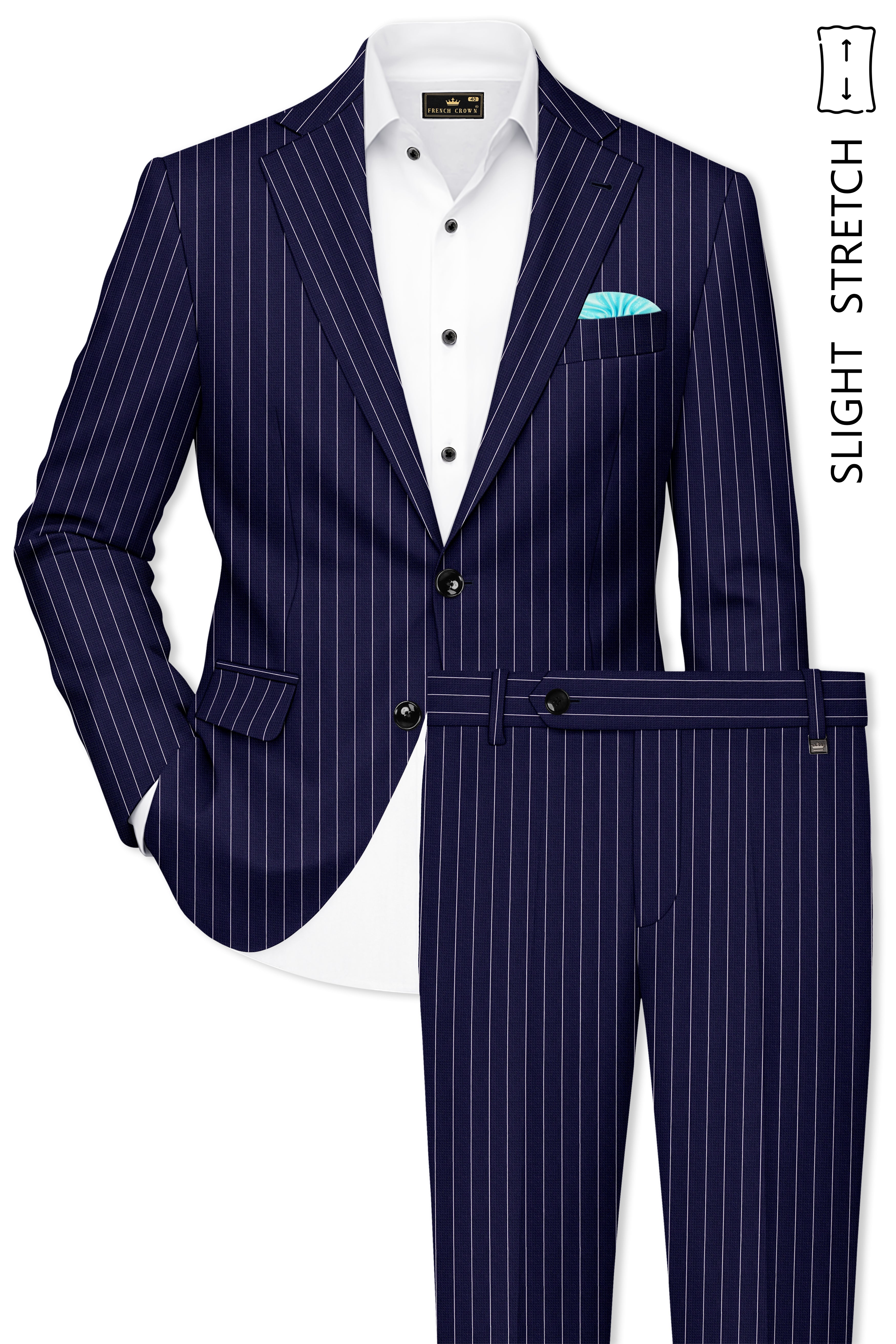 Ascot-Berry Blue And Bright White Chalk Striped Wool Rich Slight Stretch Single Breasted Suit