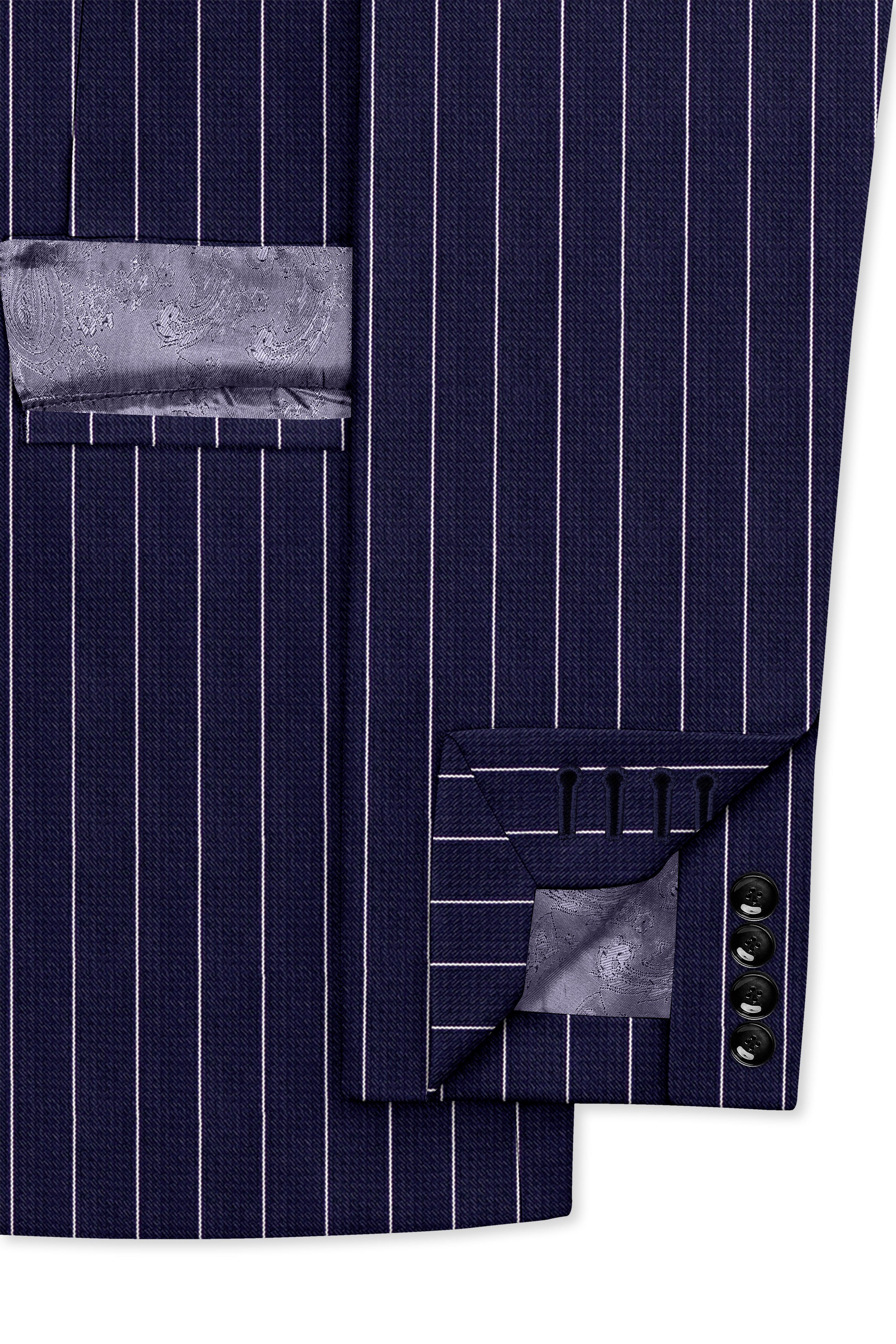 Ascot-Berry Blue And Bright White Chalk Striped Wool Rich Slight Stretch Single Breasted Suit