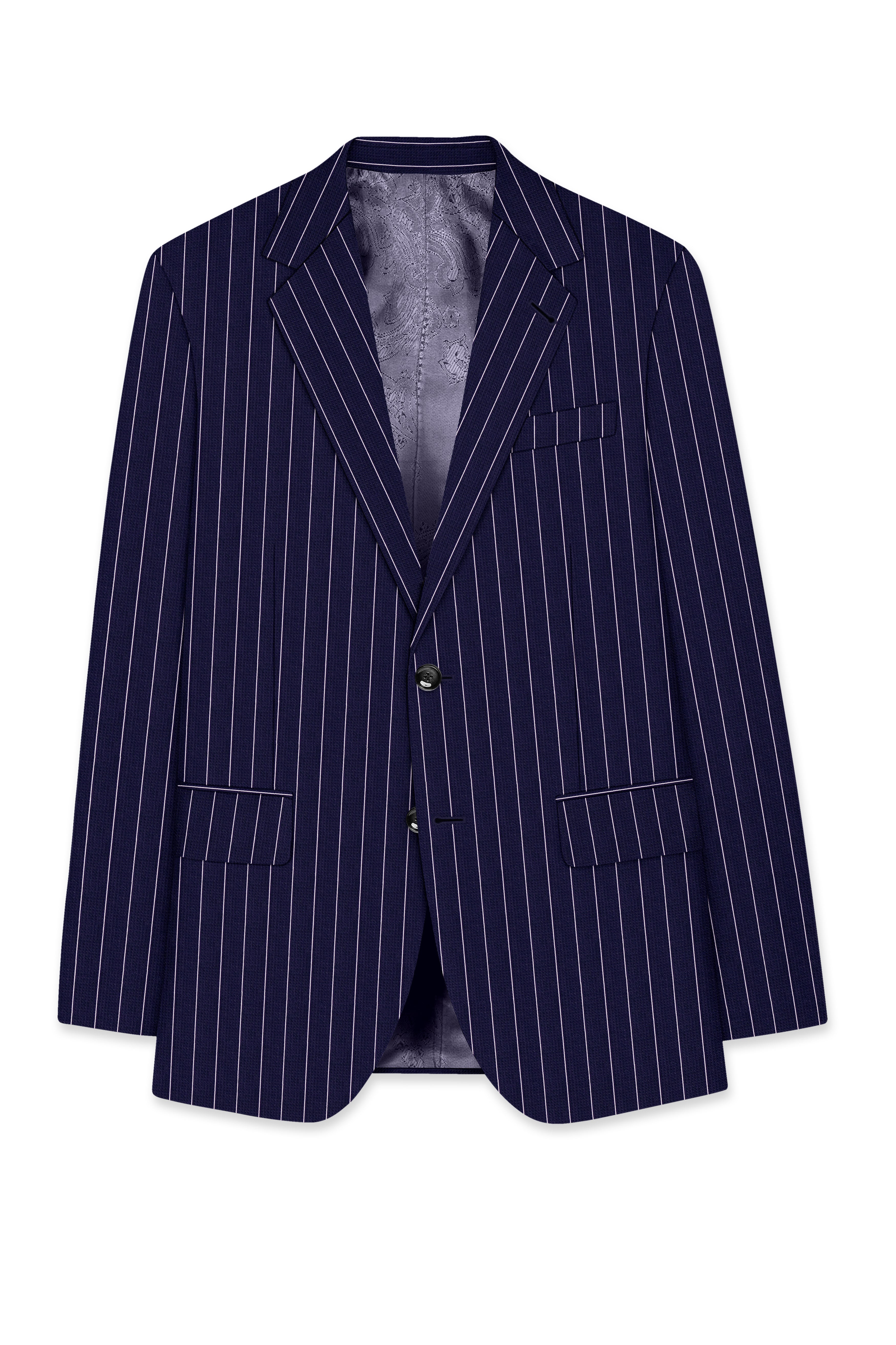 Ascot-Berry Blue And Bright White Chalk Striped Wool Rich Slight Stretch Single Breasted Suit