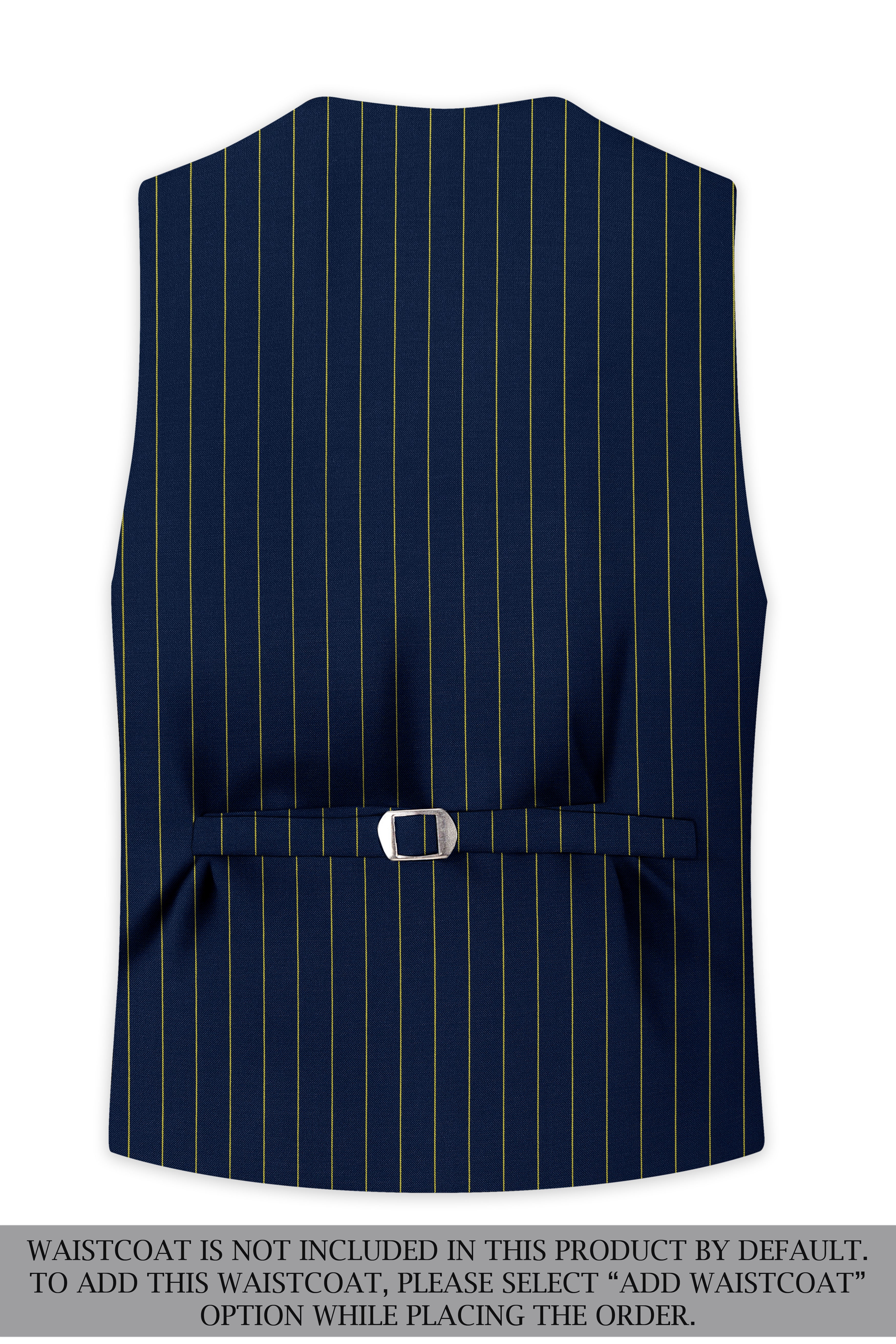 Aurum-Midnight Blue And Harvest Yellow Chalk Striped Wool Rich Slight Stretch Single Breasted Suit