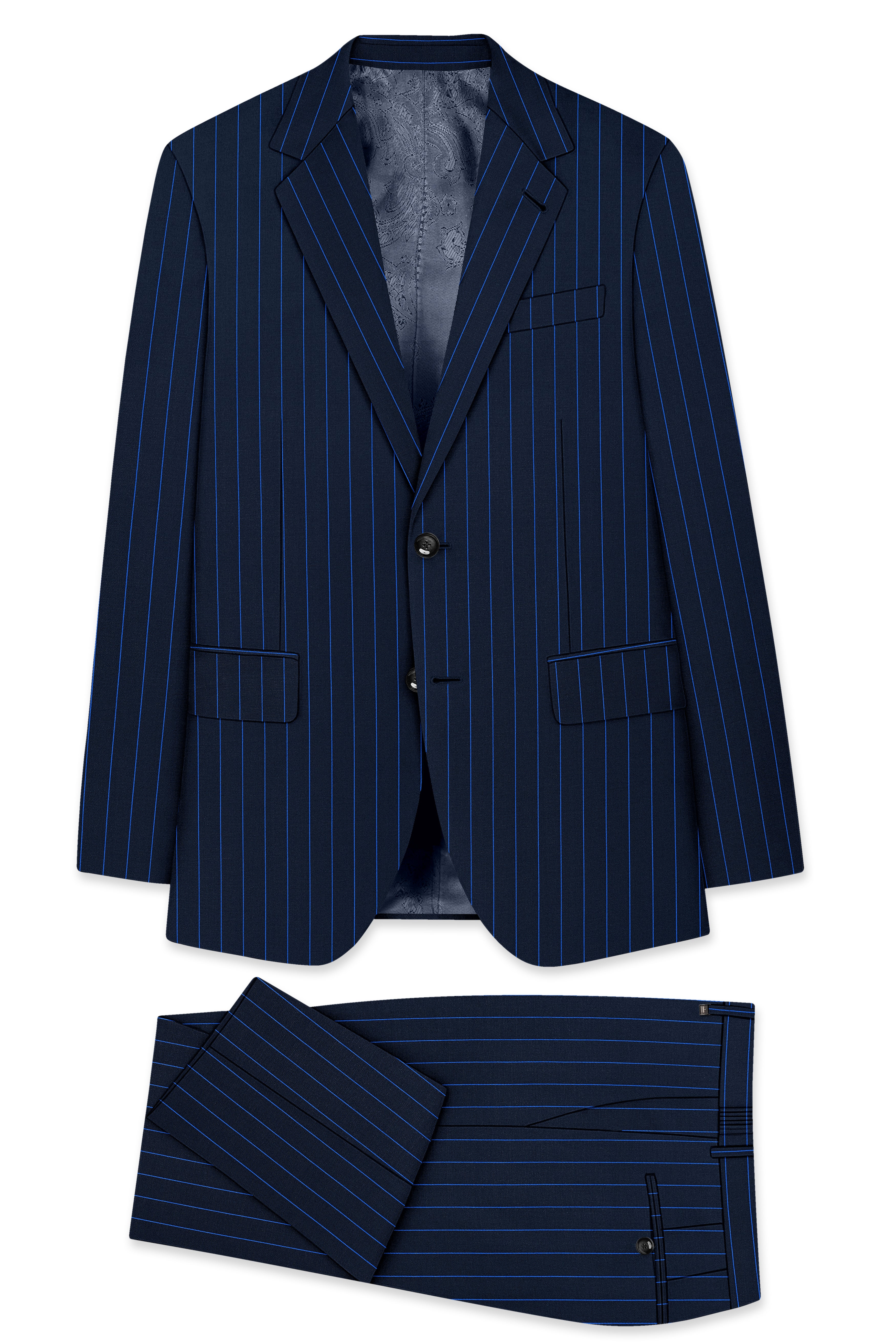 Strivon-Tealish Blue Chalk Striped Wool Rich Slight Stretch Single Breasted Suit