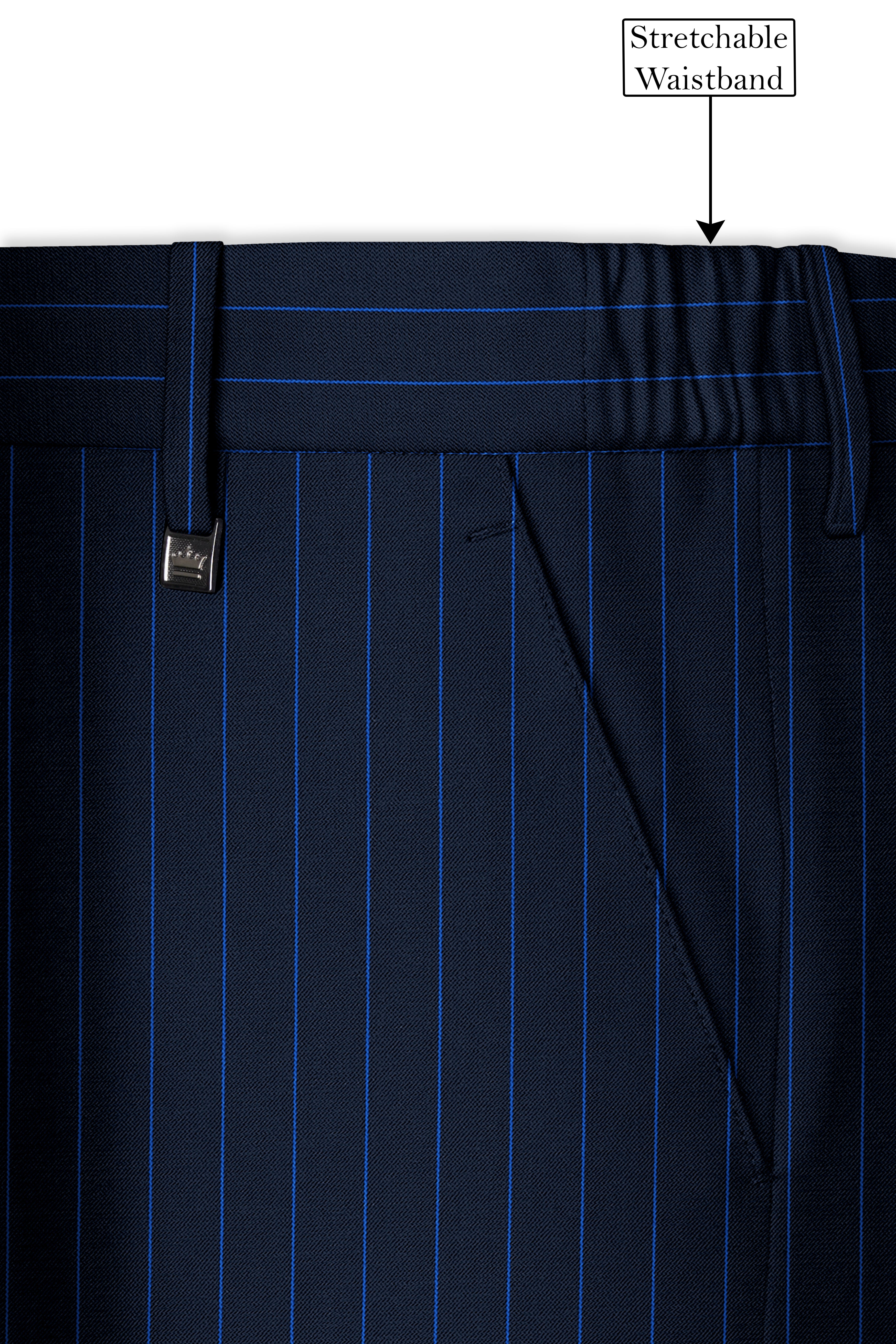 Strivon-Tealish Blue Chalk Striped Wool Rich Slight Stretch Single Breasted Suit