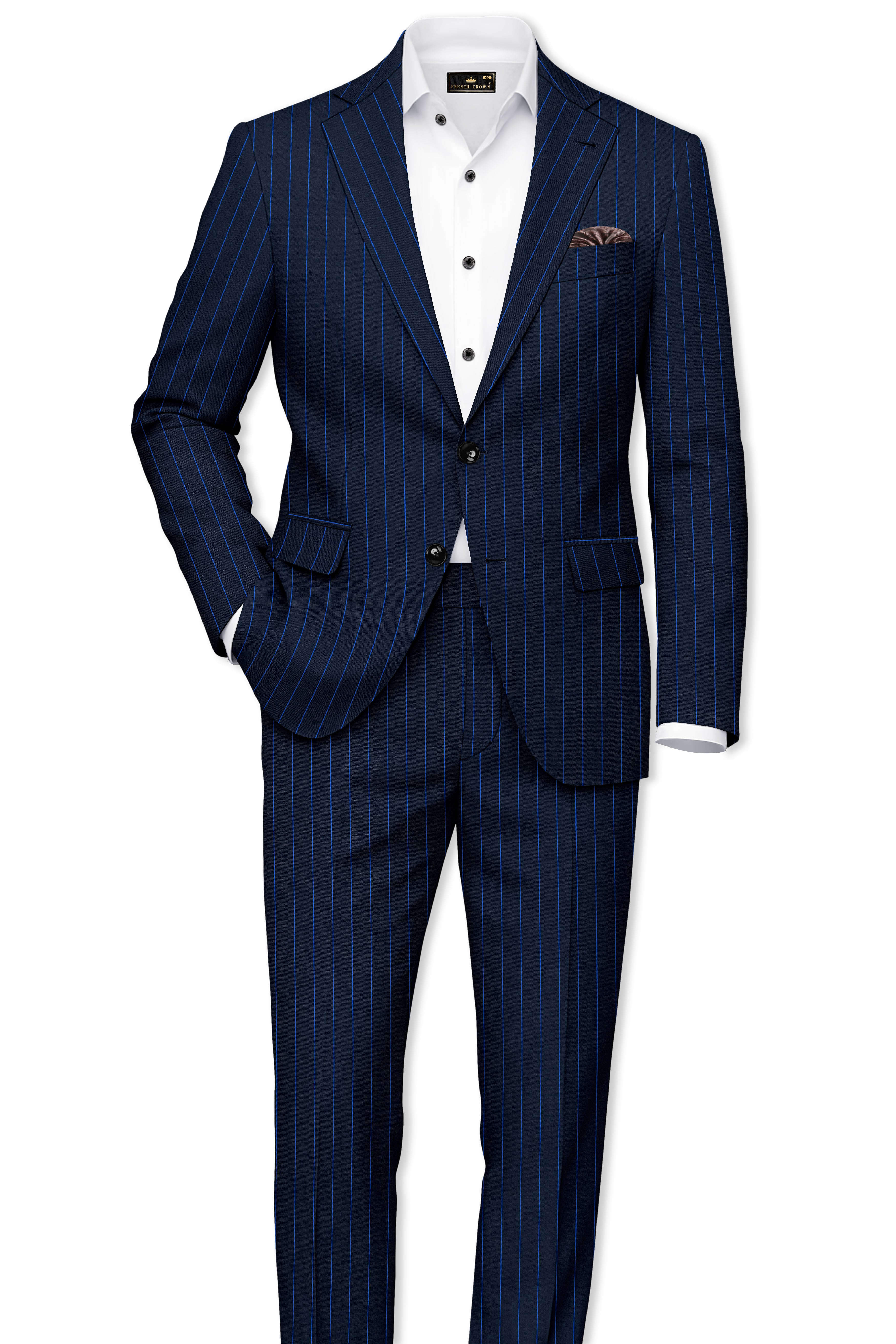 Strivon-Tealish Blue Chalk Striped Wool Rich Slight Stretch Single Breasted Suit
