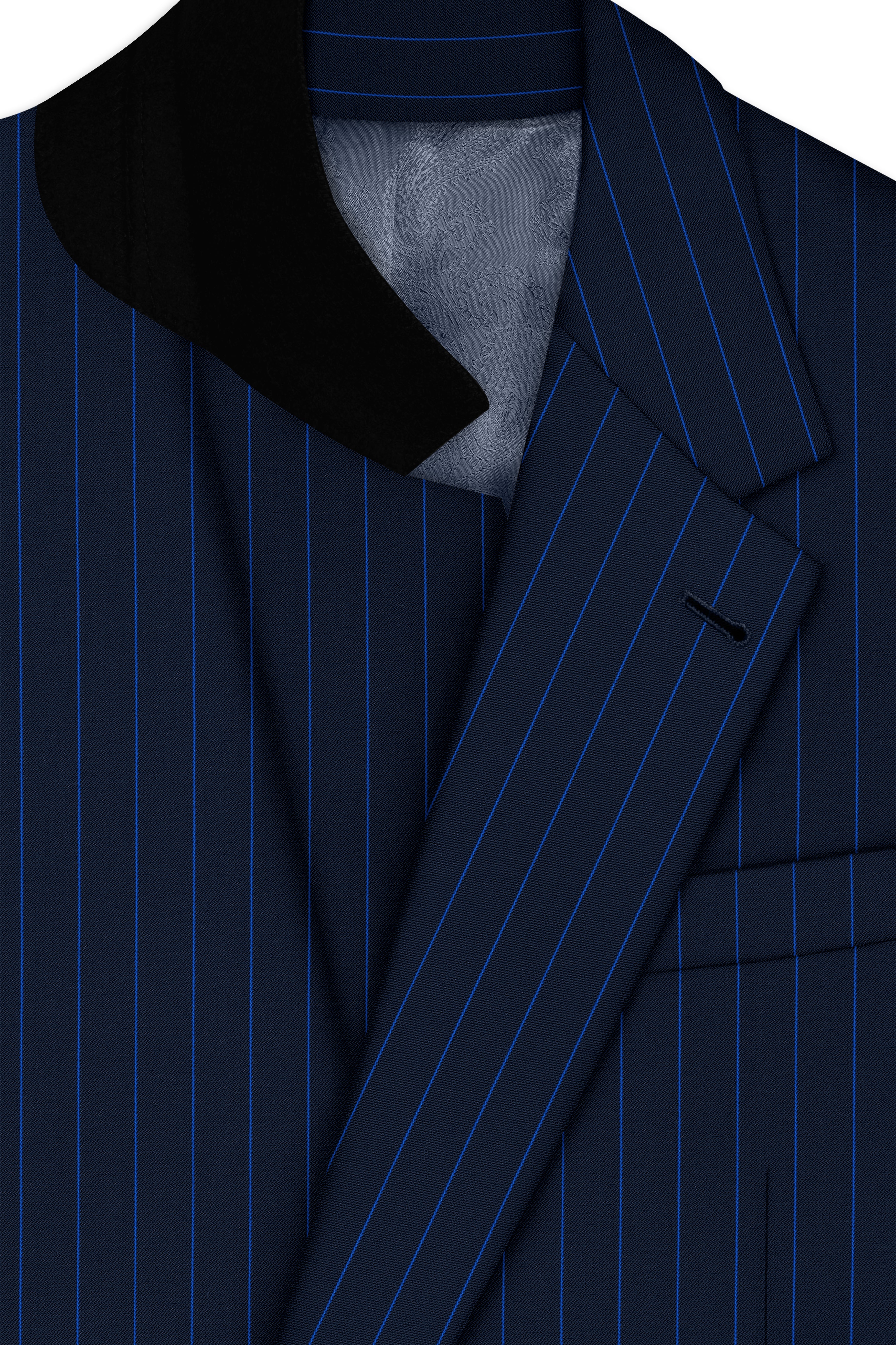 Strivon-Tealish Blue Chalk Striped Wool Rich Slight Stretch Single Breasted Suit