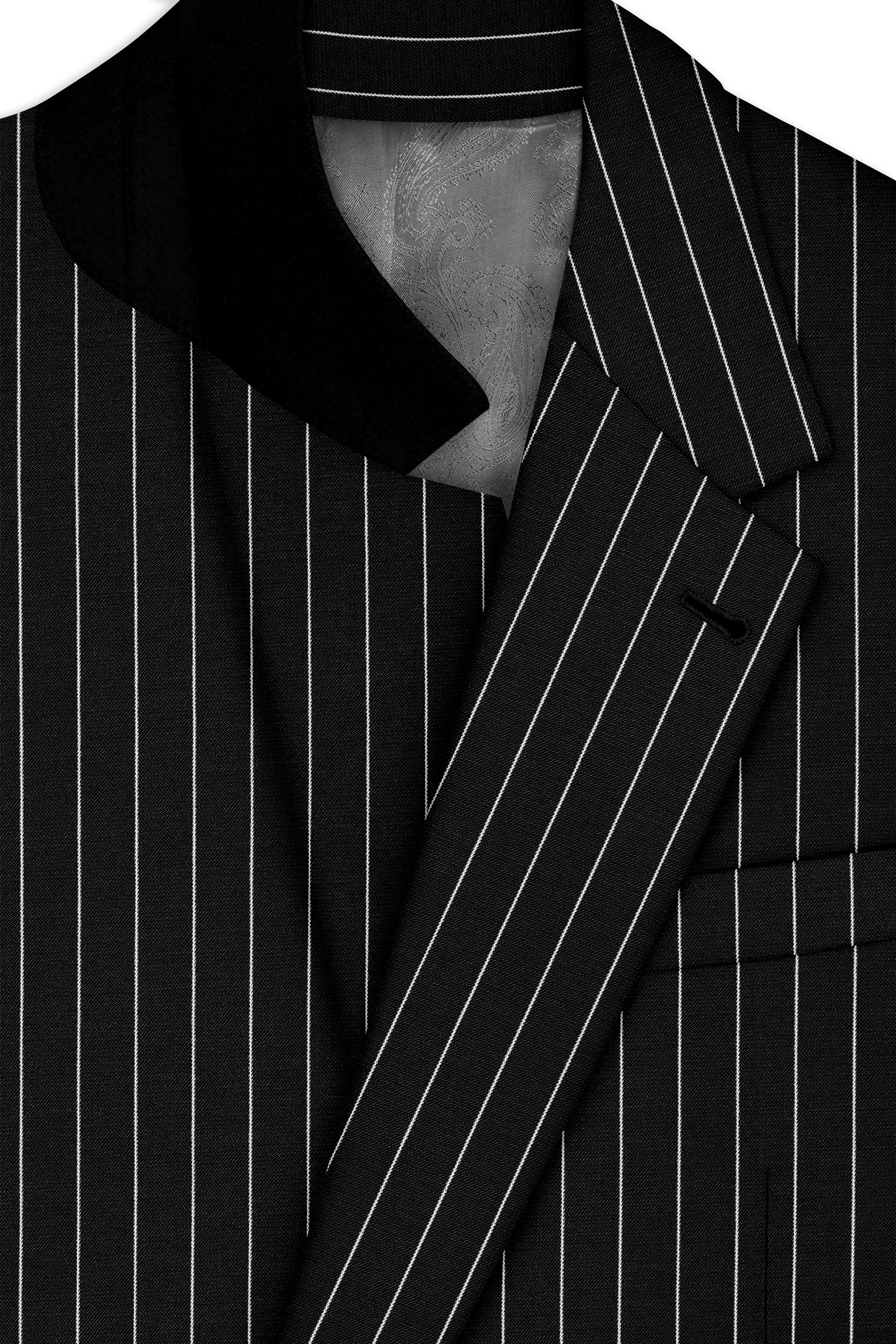 Noirline-Jade Black And Bright White Awning Striped Wool Rich Slight Stretch Single Breasted Suit
