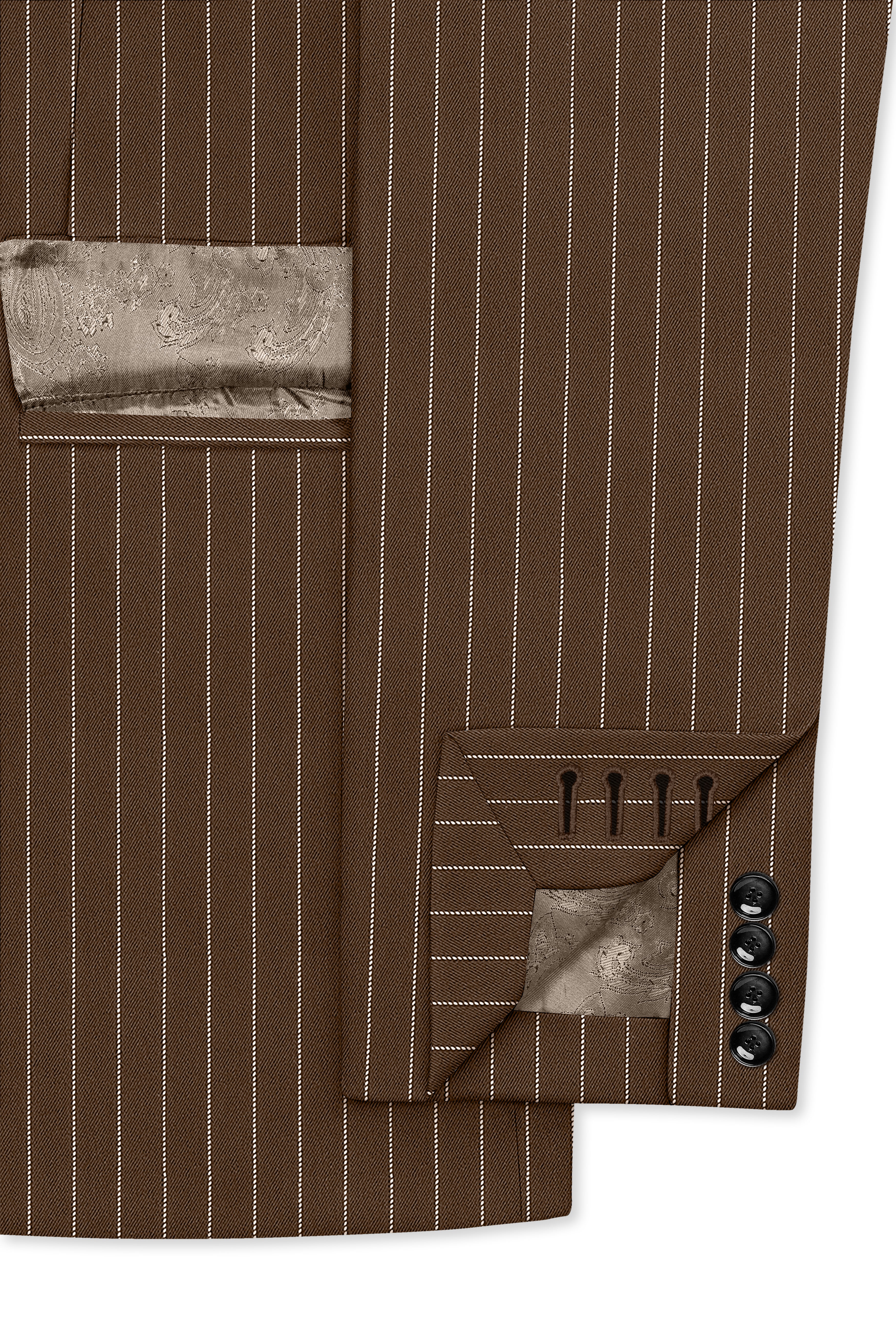 Bristol-Iroko Brown And Bright White Chalk Striped Wool Rich Slight Stretch Single Breasted Suit