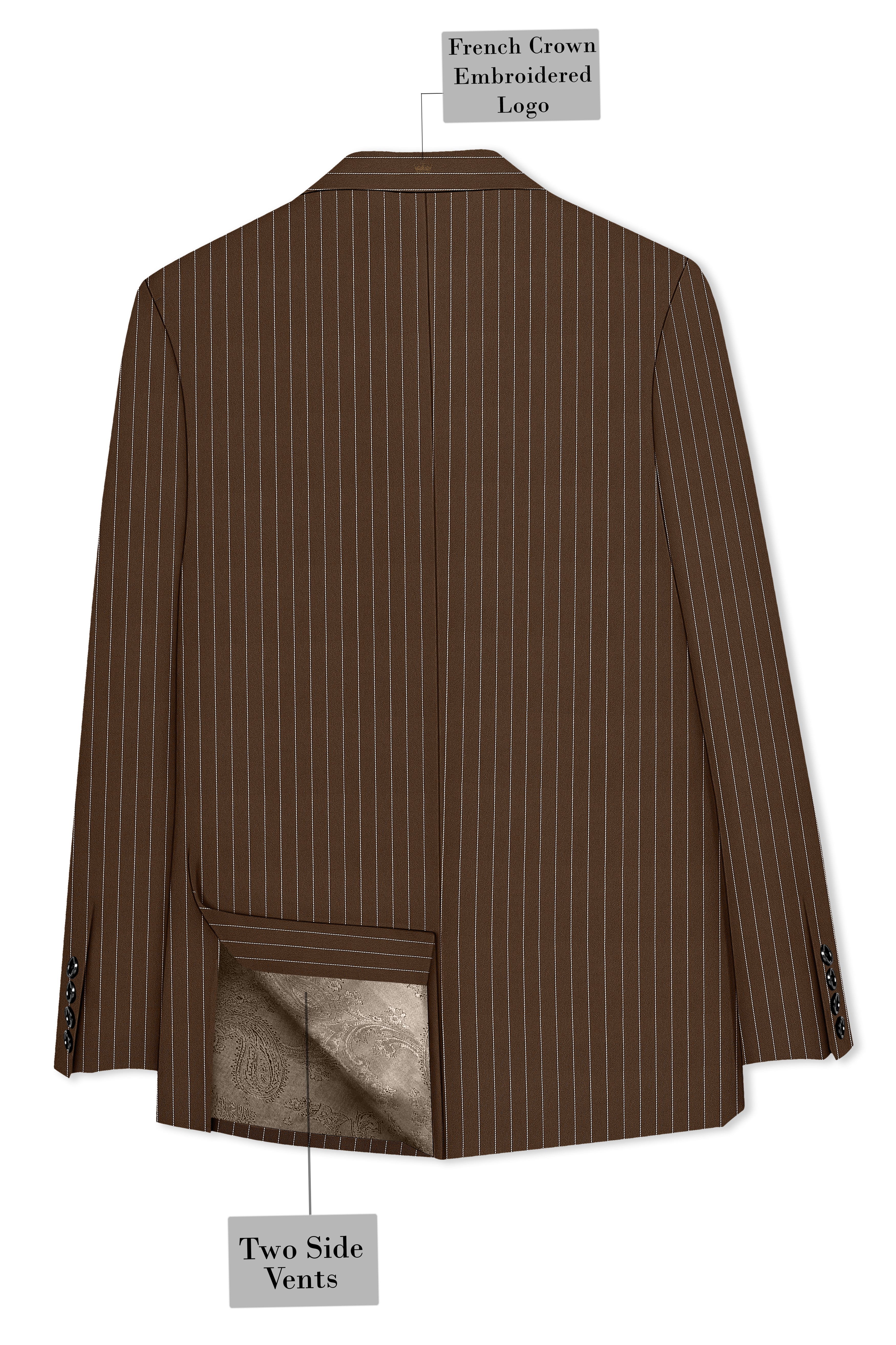 Bristol-Iroko Brown And Bright White Chalk Striped Wool Rich Slight Stretch Single Breasted Suit