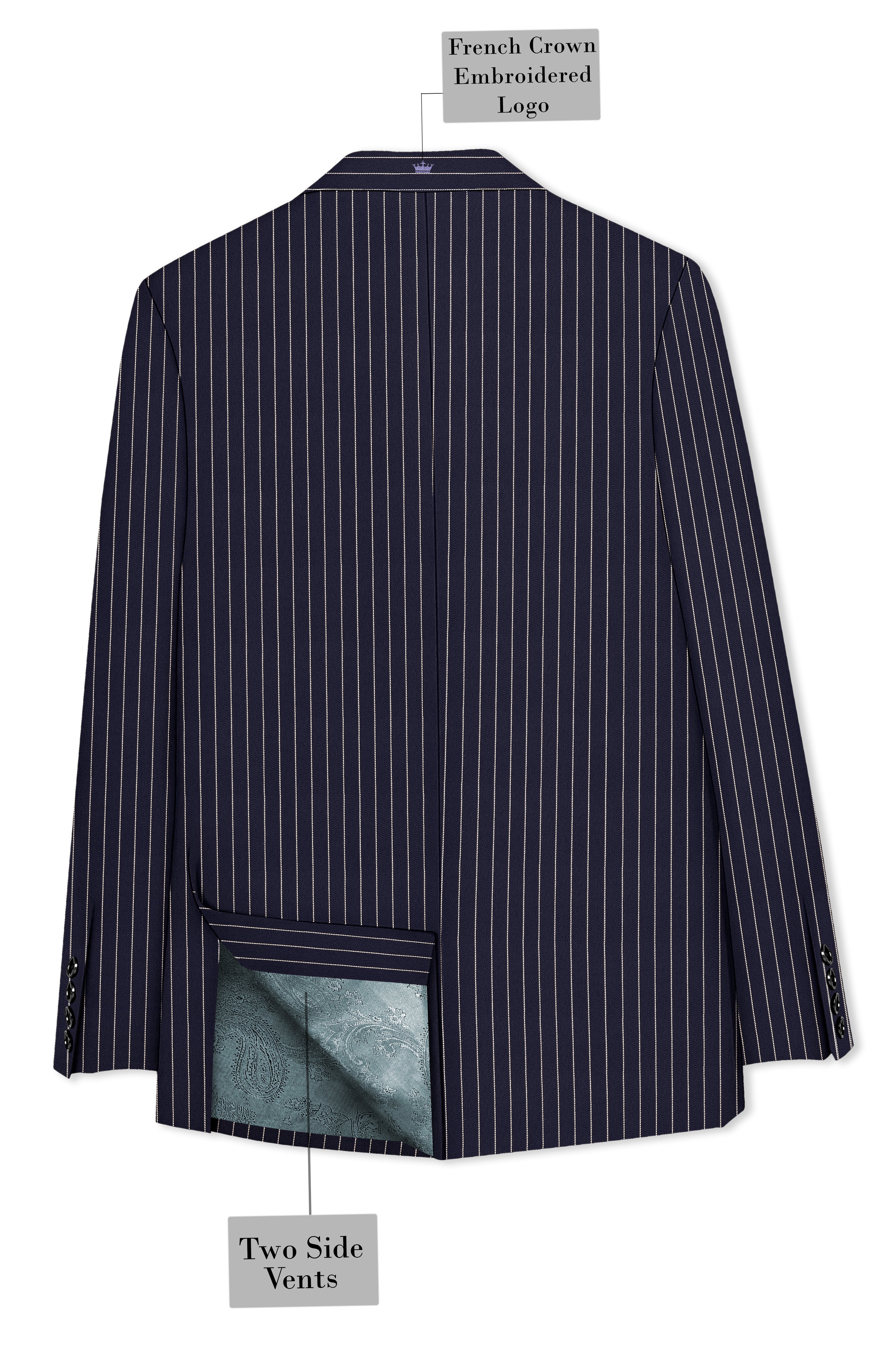 Aurelius-Cinder Blue Bright White Chalk Striped Wool Rich Slight Stretch Single Breasted Suit