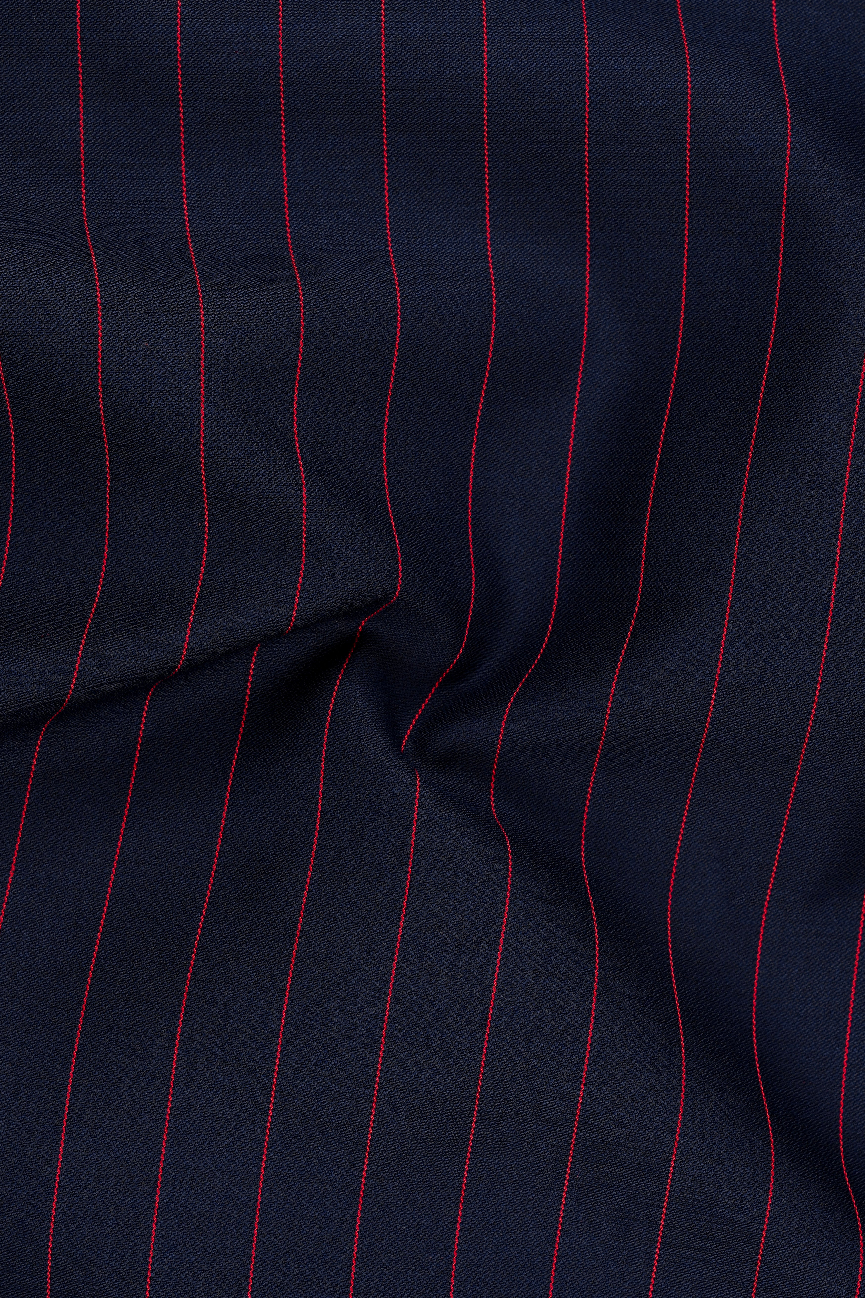 Striata-Haiti Blue And Brick Pink Chalk Striped Wool Rich Slight Stretch Double Breasted Suit
