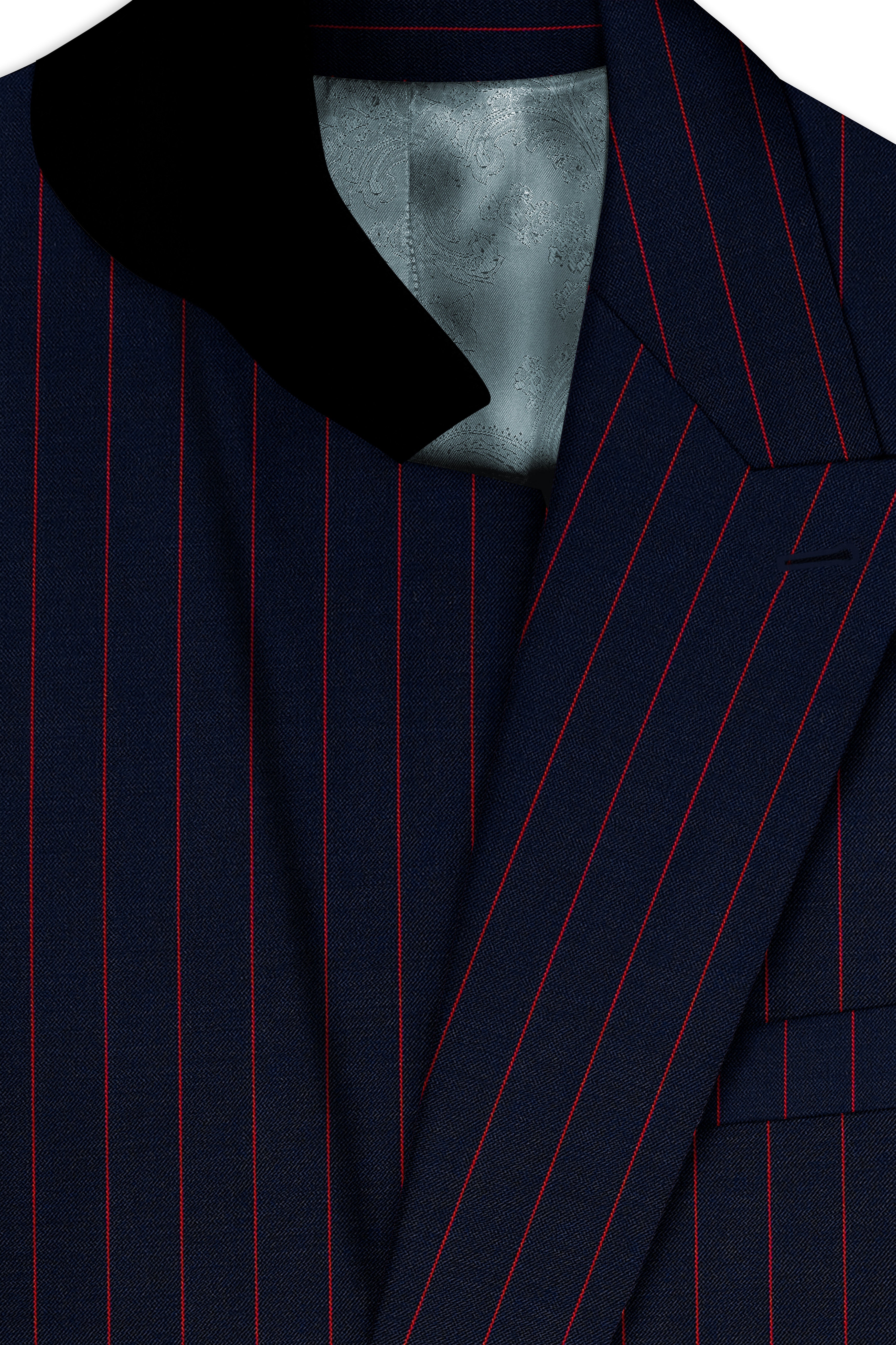Striata-Haiti Blue And Brick Pink Chalk Striped Wool Rich Slight Stretch Double Breasted Suit