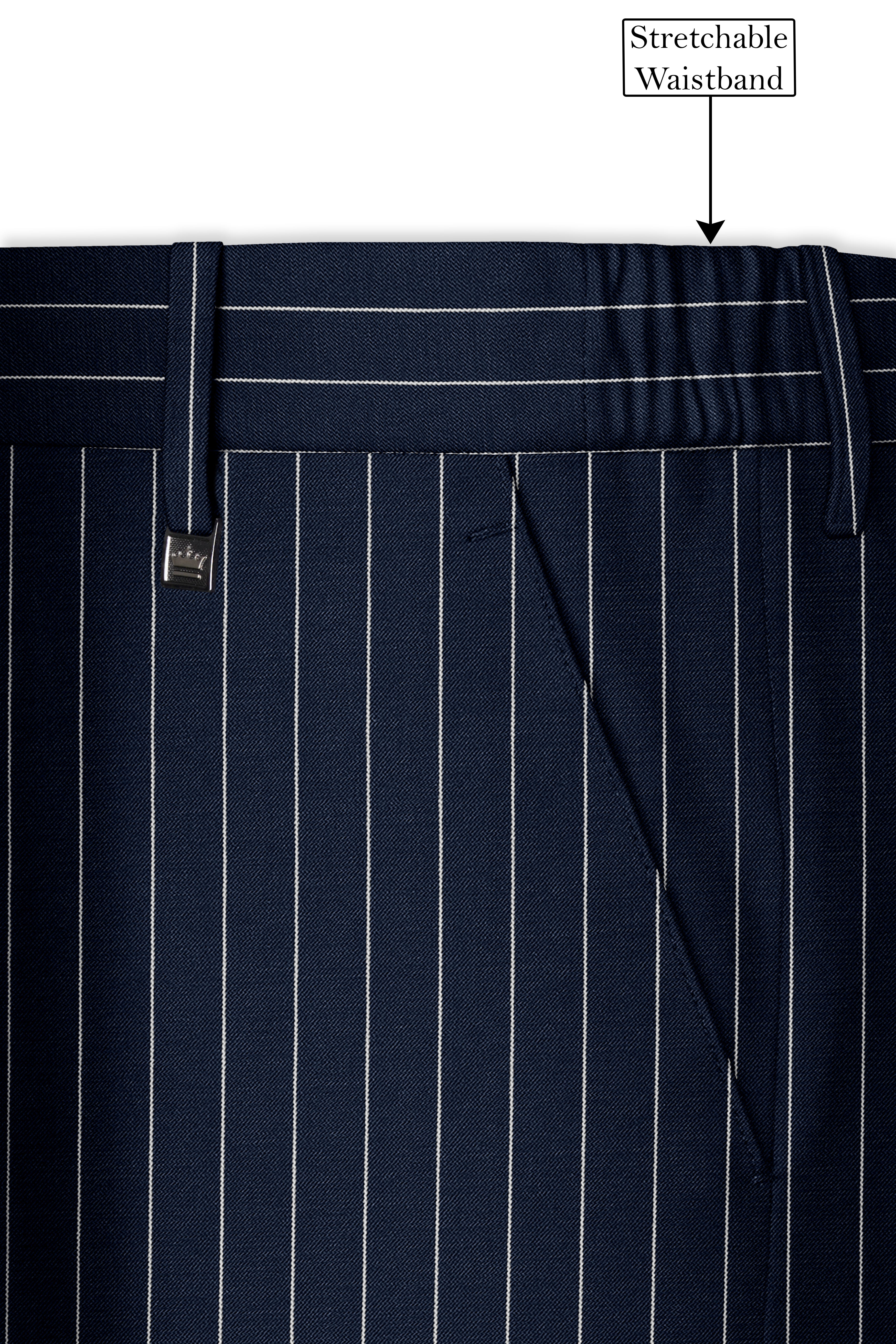 Azureon-Firefly Blue And Bright White Chalk Striped Wool Rich Slight Stretch Double Breasted Suit