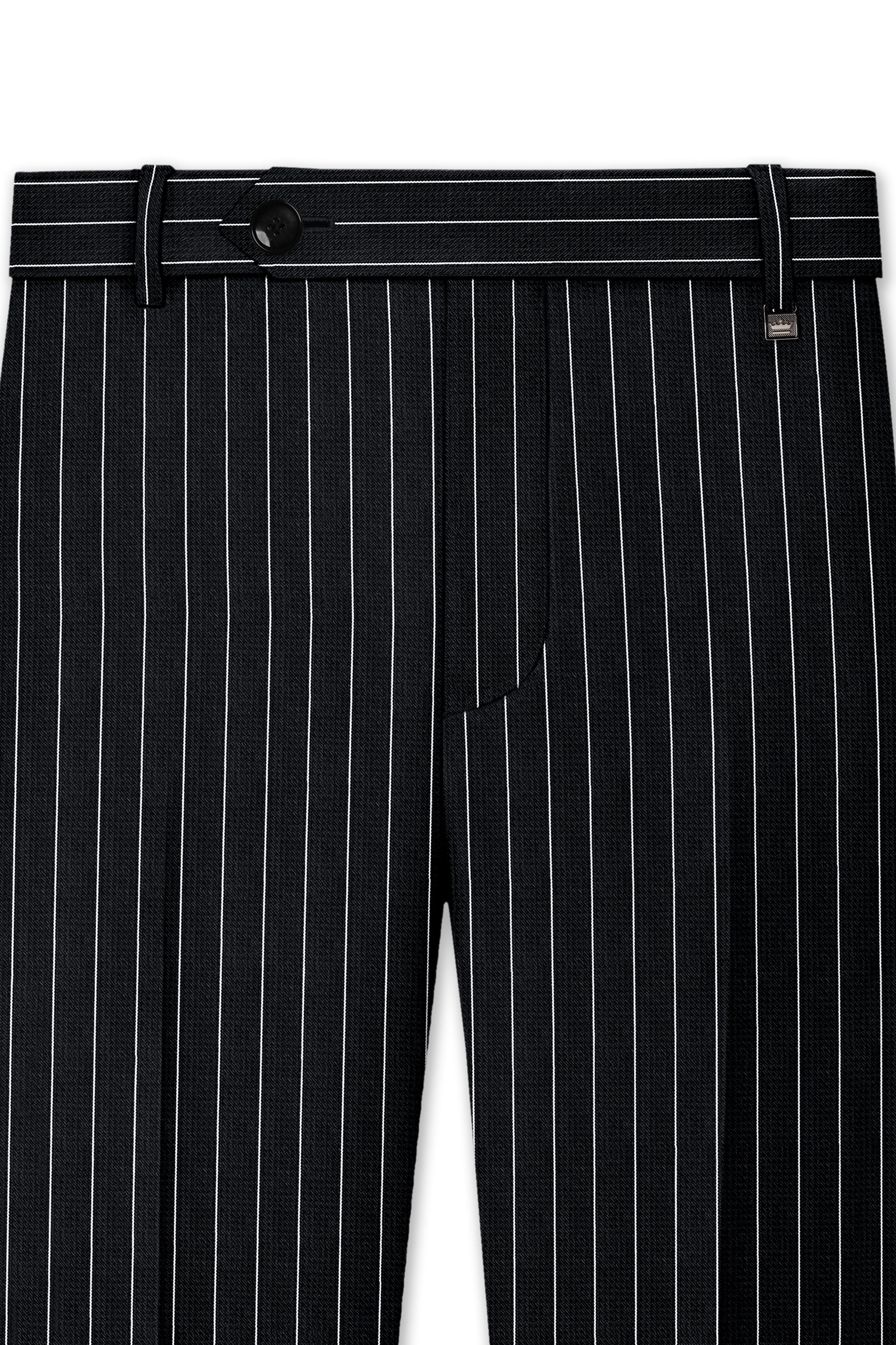 Viceroy-Jade Black And Bright White Chalk Striped Wool Rich Slight Stretch Double Breasted Suit