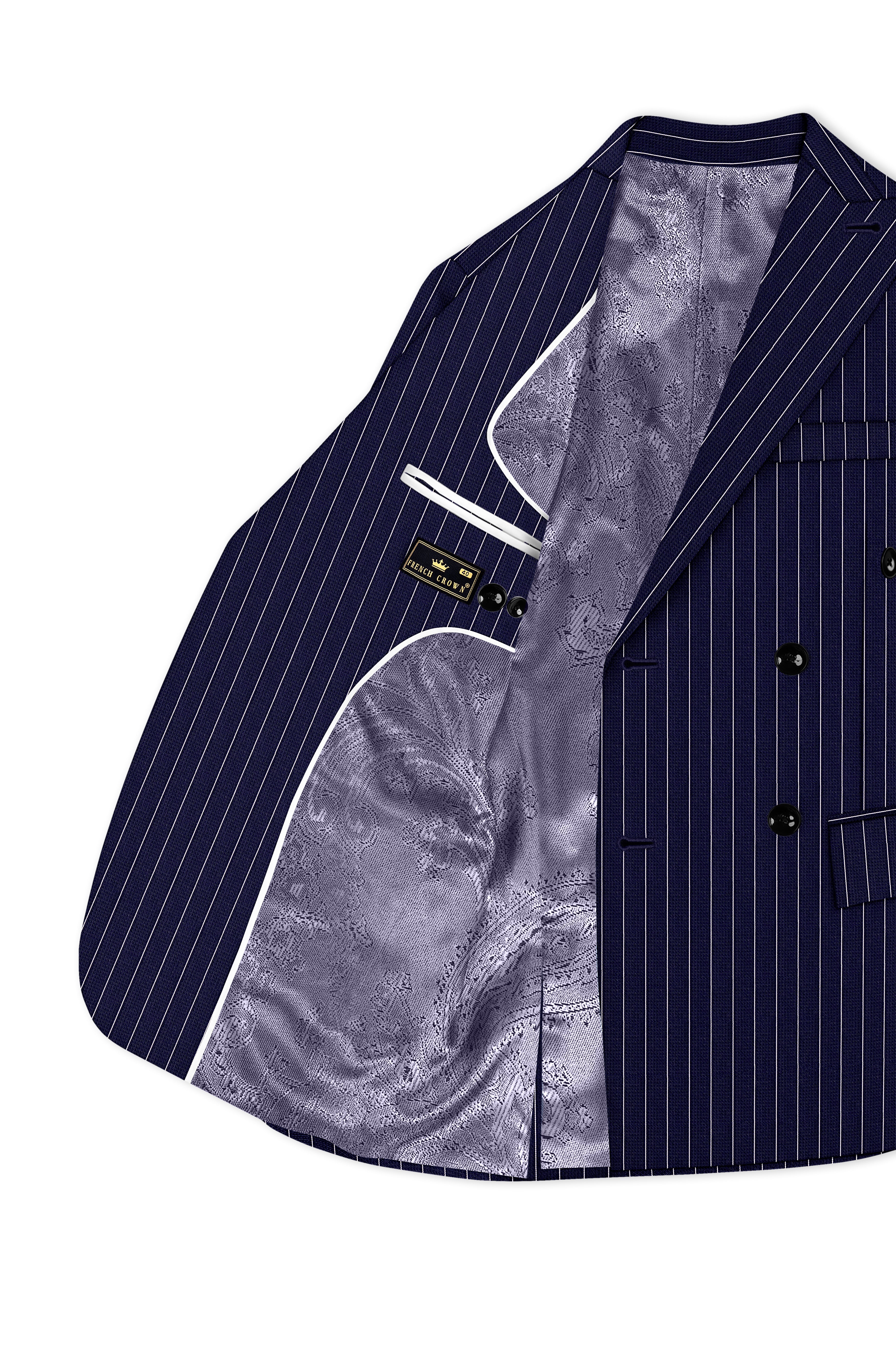 Ascot-Berry Blue And Bright White Chalk Striped Wool Rich Slight Stretch Double Breasted Suit