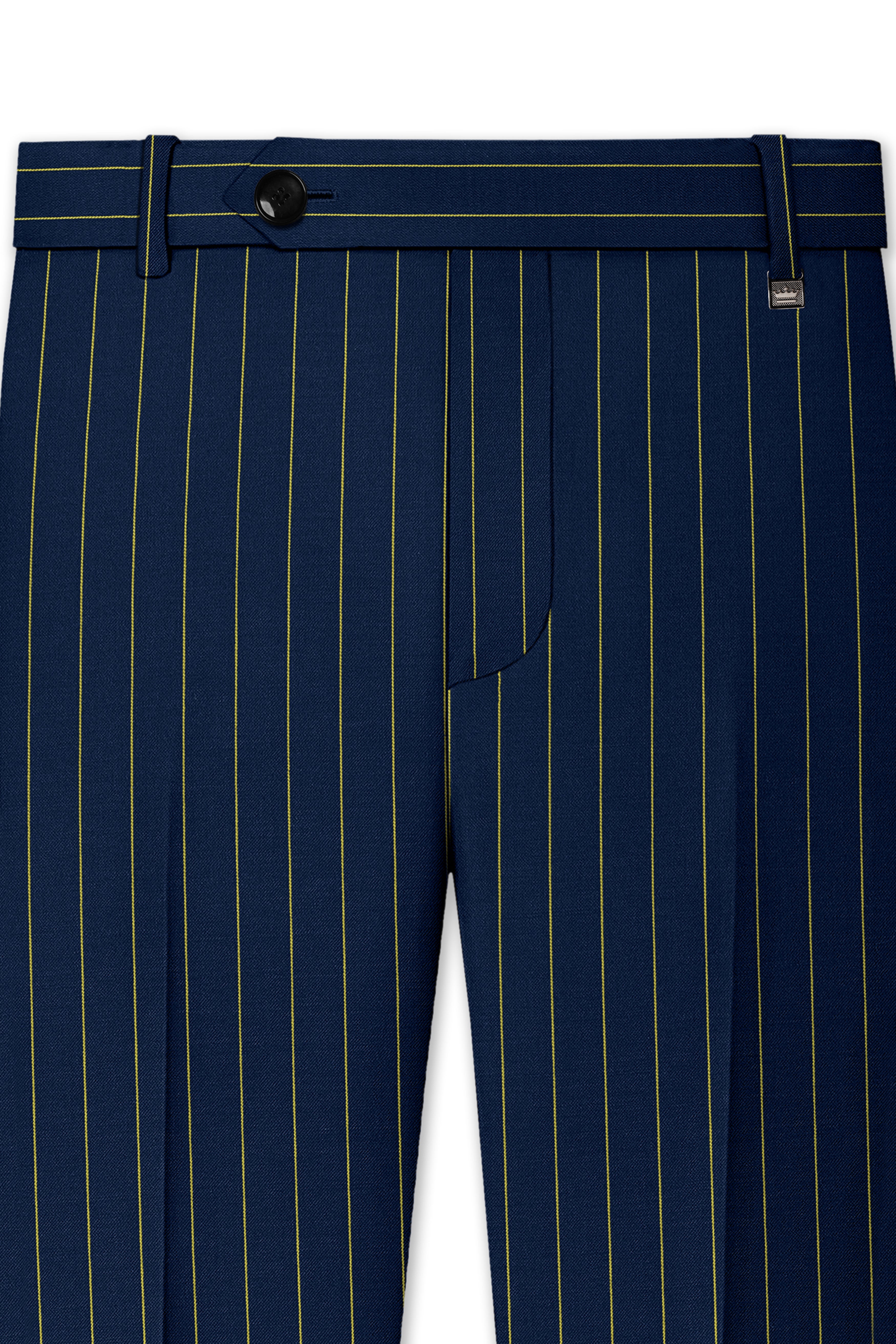 Aurum-Midnight Blue And Harvest Yellow Chalk Striped Wool Rich Slight Stretch Double Breasted Suit