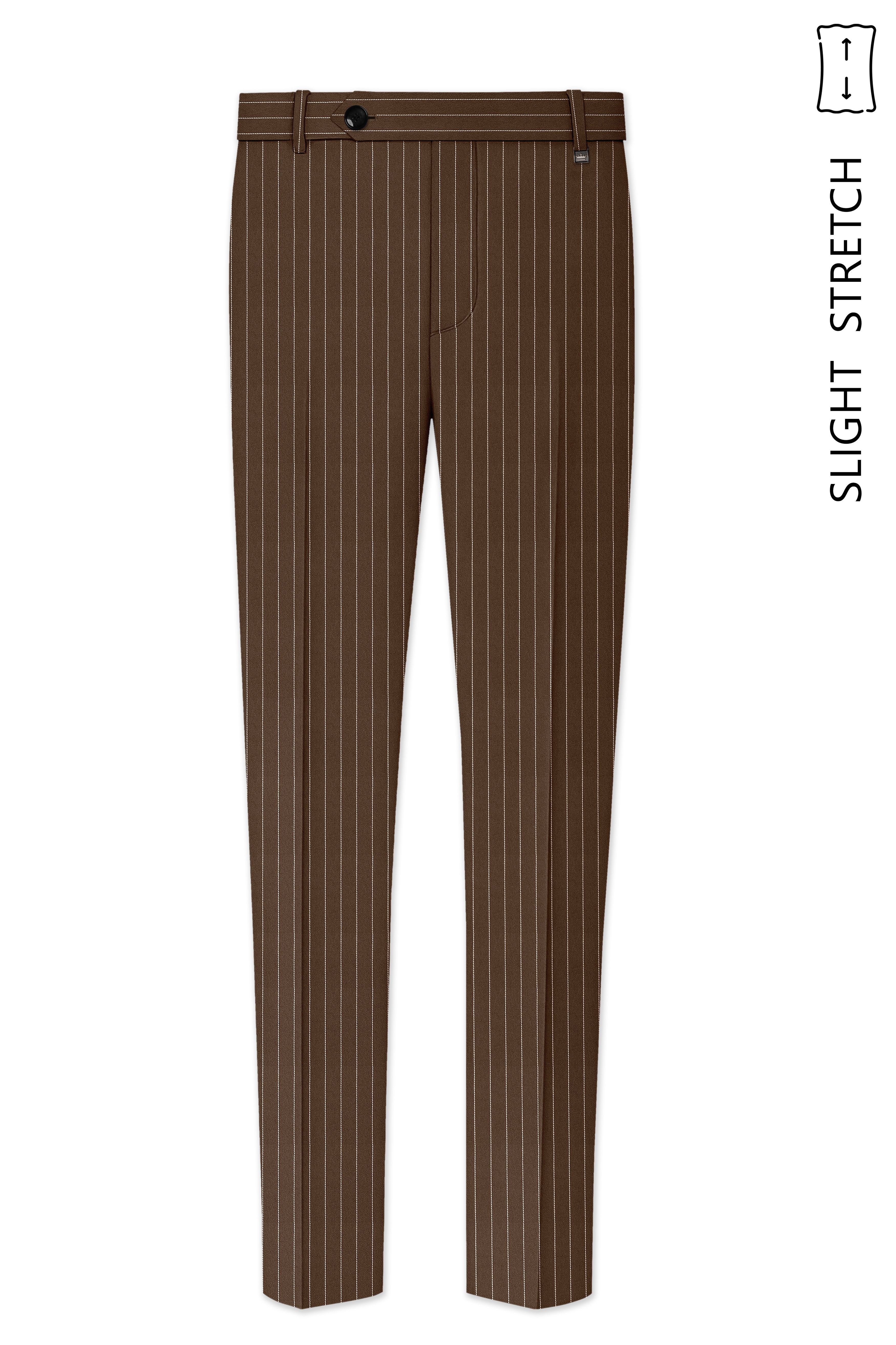 Bristol-Iroko Brown And Bright White Chalk Striped Wool Rich Slight Stretch Double Breasted Suit