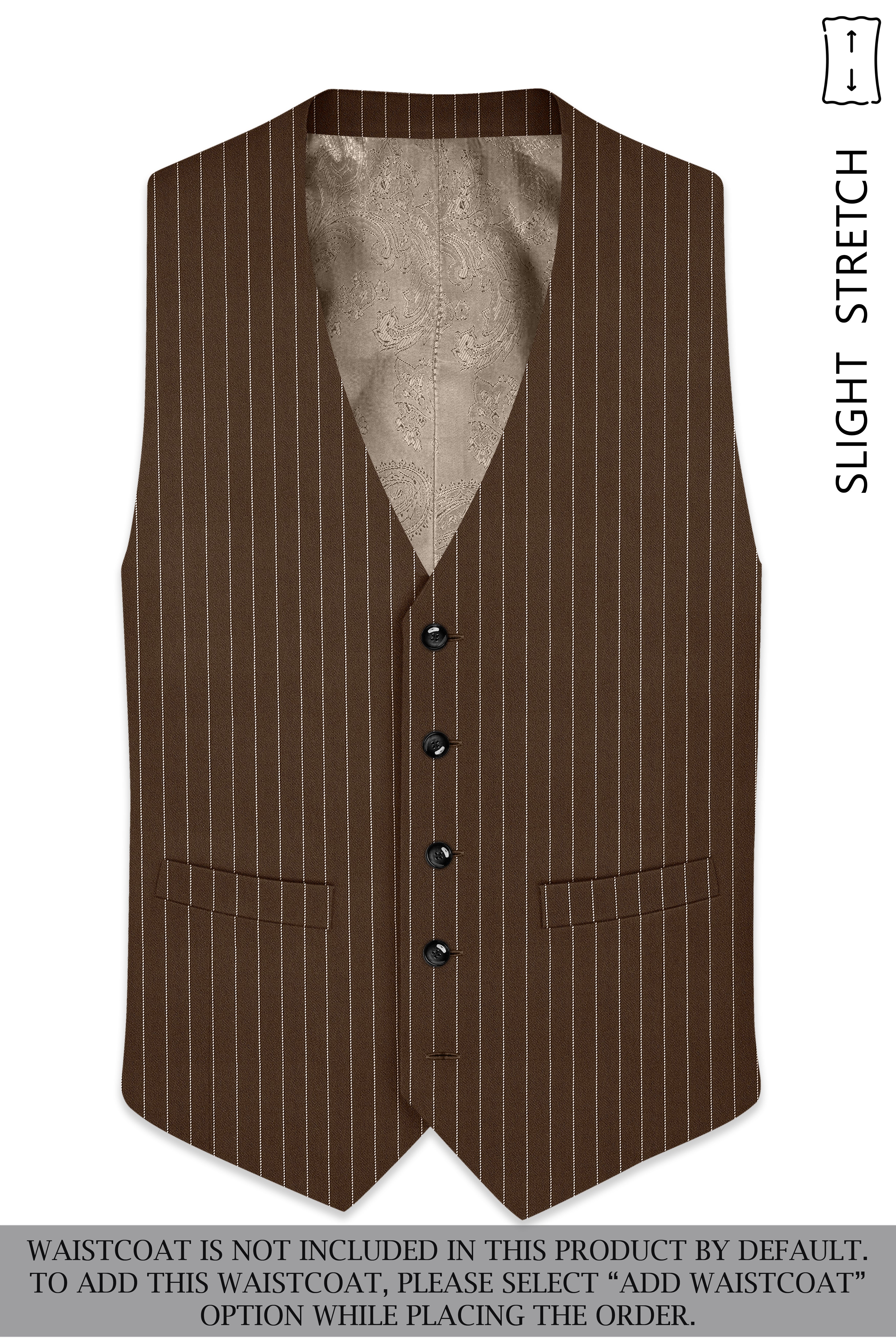 Bristol-Iroko Brown And Bright White Chalk Striped Wool Rich Slight Stretch Double Breasted Suit