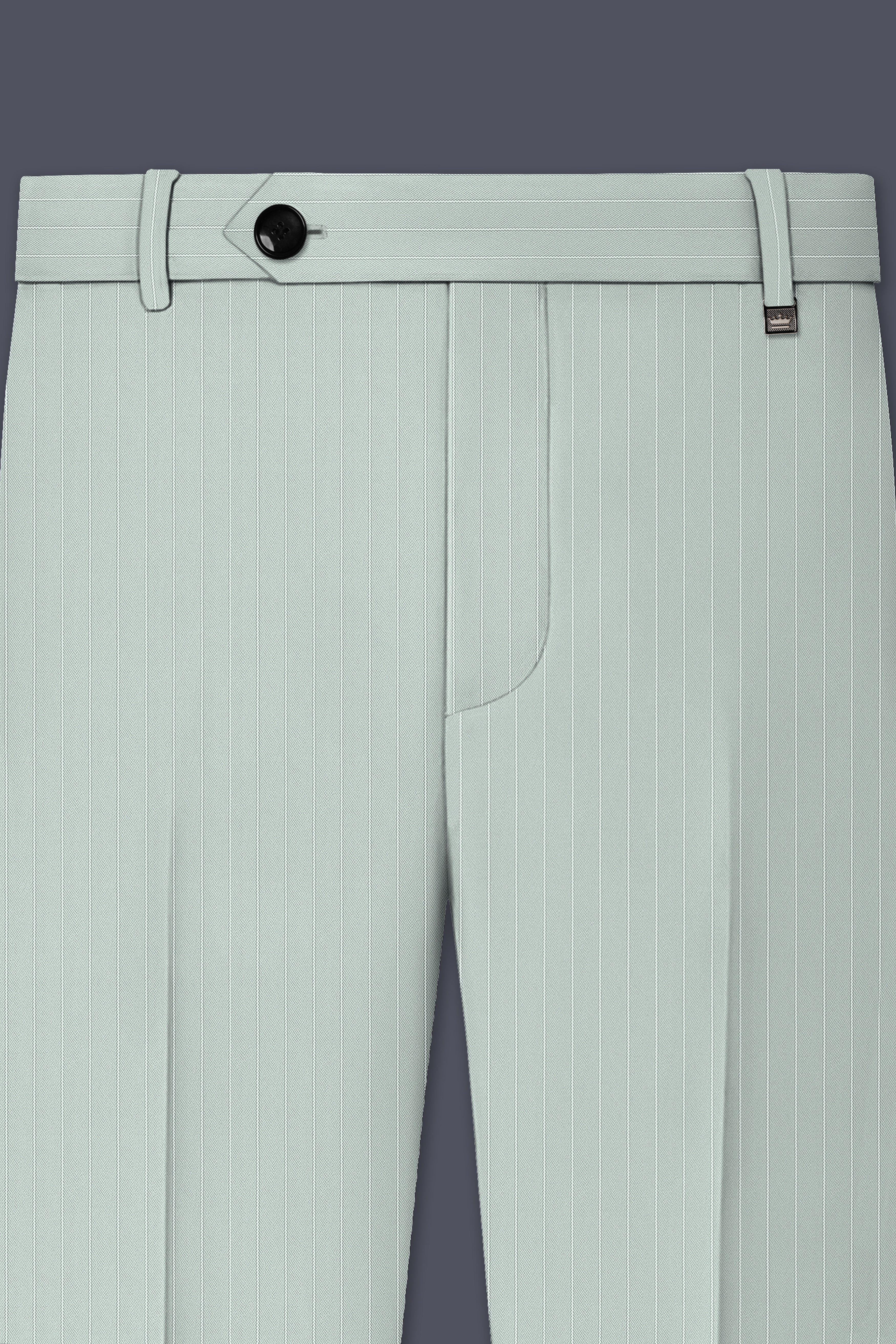 Halcyon-Pale Slate Green Herringbone Striped Wool Rich Slight Stretch Double Breasted Suit