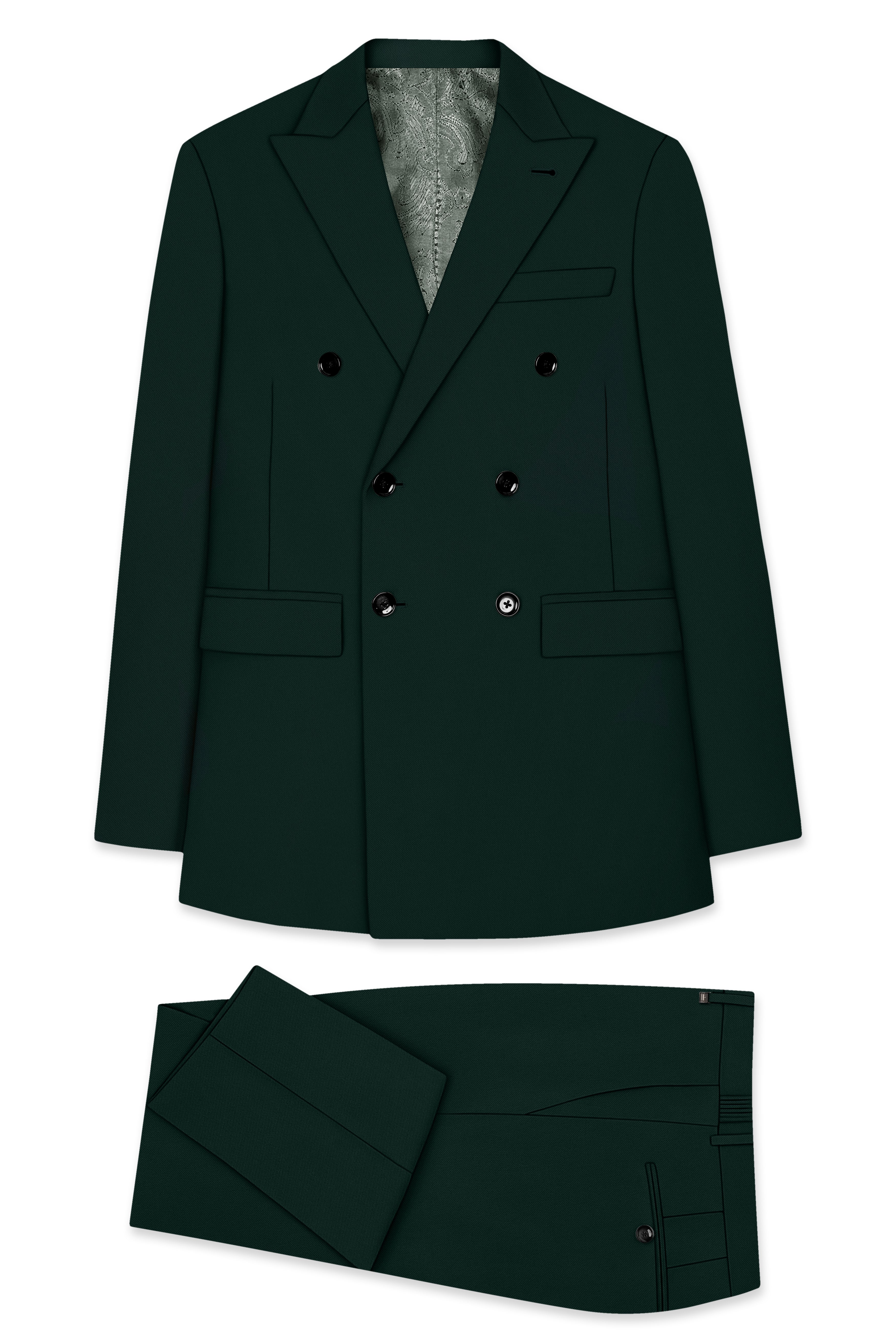 Verde-Aztec Green 4-Way Stretch Wrinkle-Free Fluid Drape Fabric Double Breasted Suit