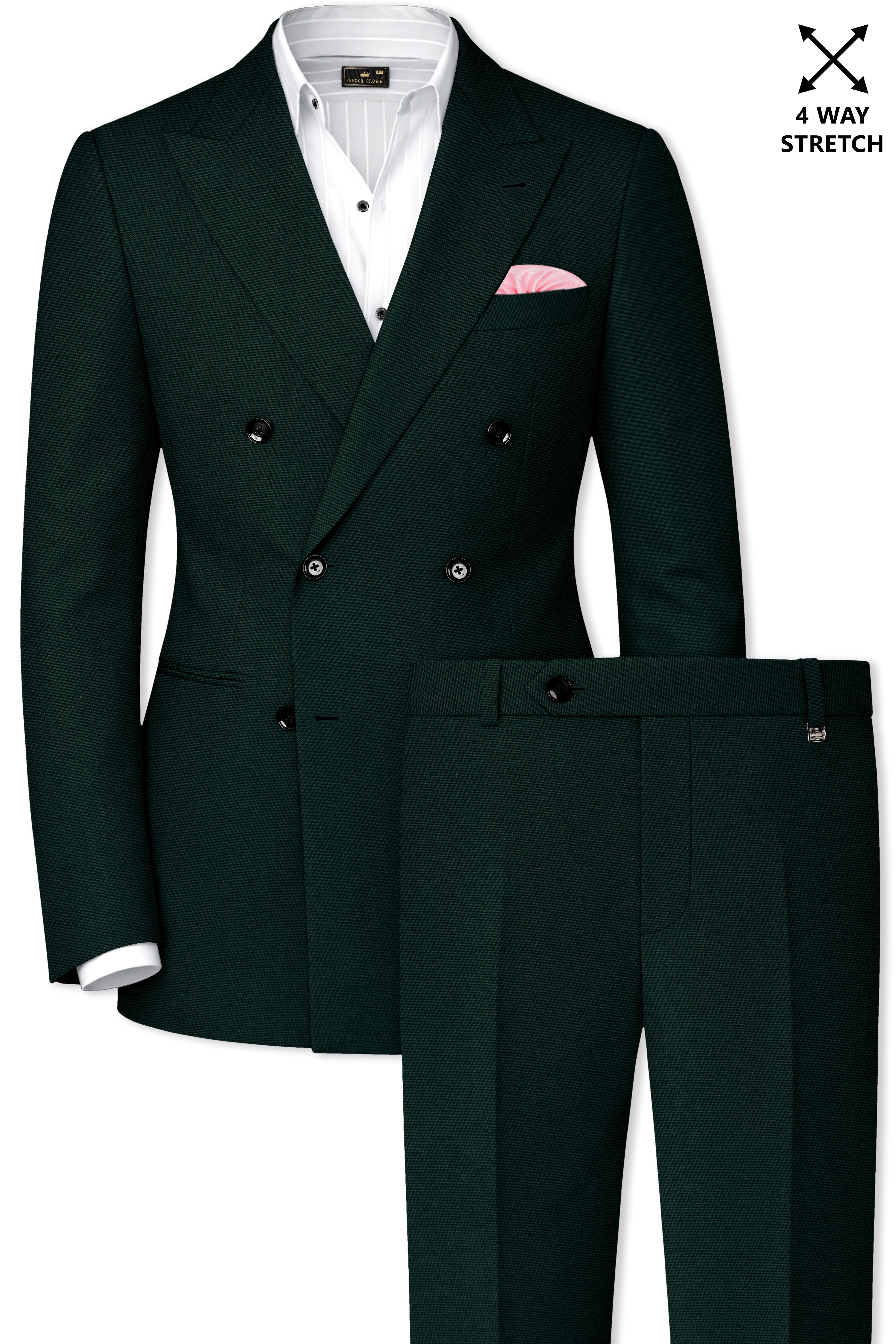 Verde-Aztec Green 4-Way Stretch Wrinkle-Free Fluid Drape Fabric Double Breasted Suit