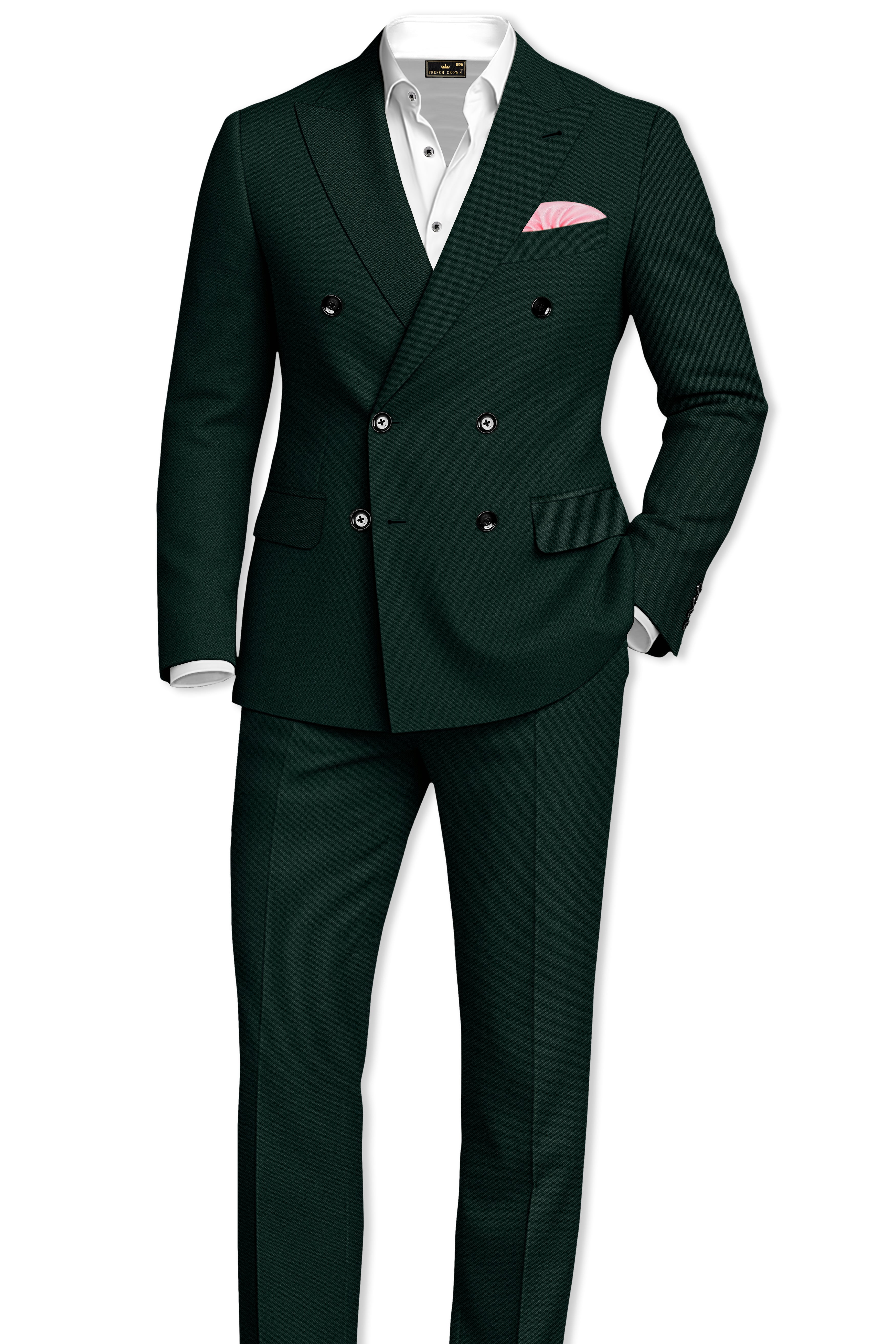 Verde-Aztec Green 4-Way Stretch Wrinkle-Free Fluid Drape Fabric Double Breasted Suit