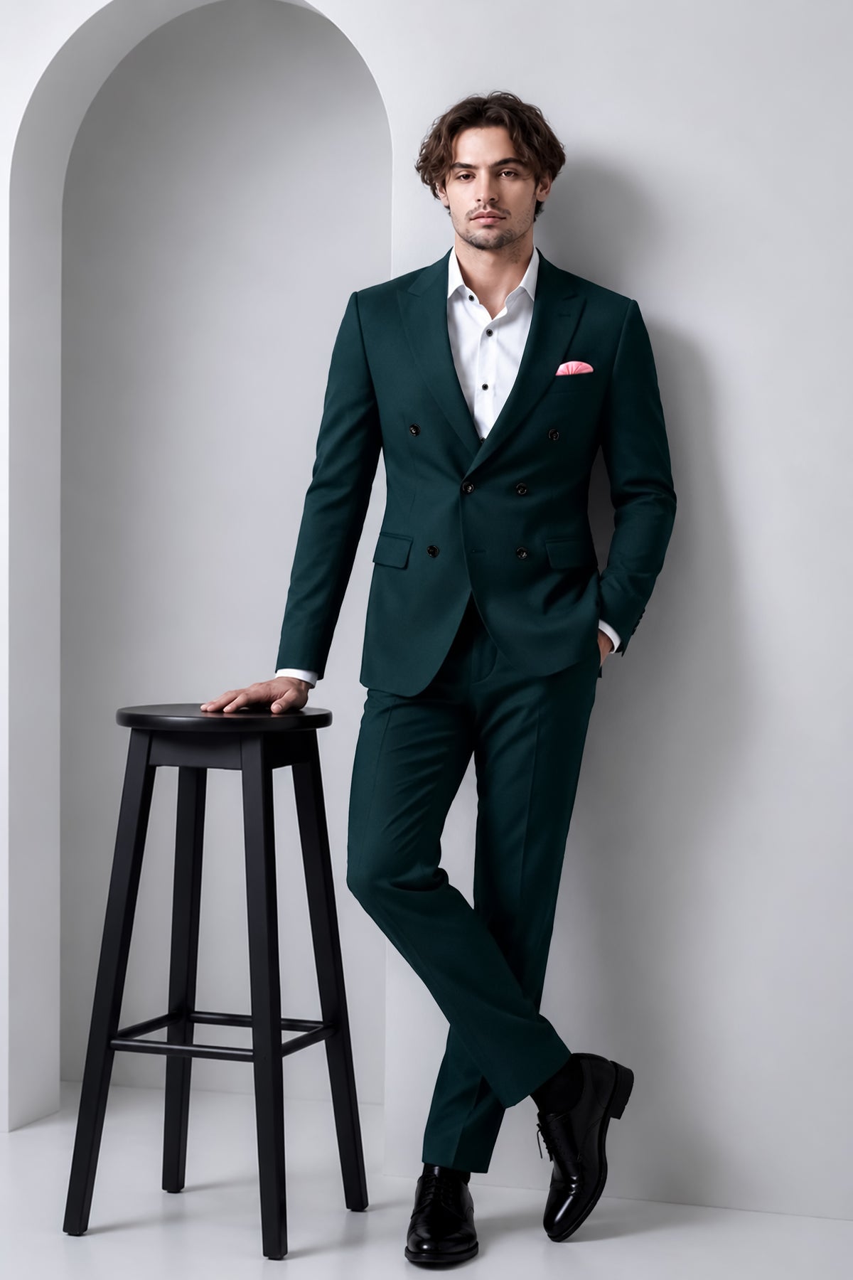 Canopy-Daintree Green 4-Way Stretch Wrinkle-Free Fluid Drape Fabric Double Breasted Suit