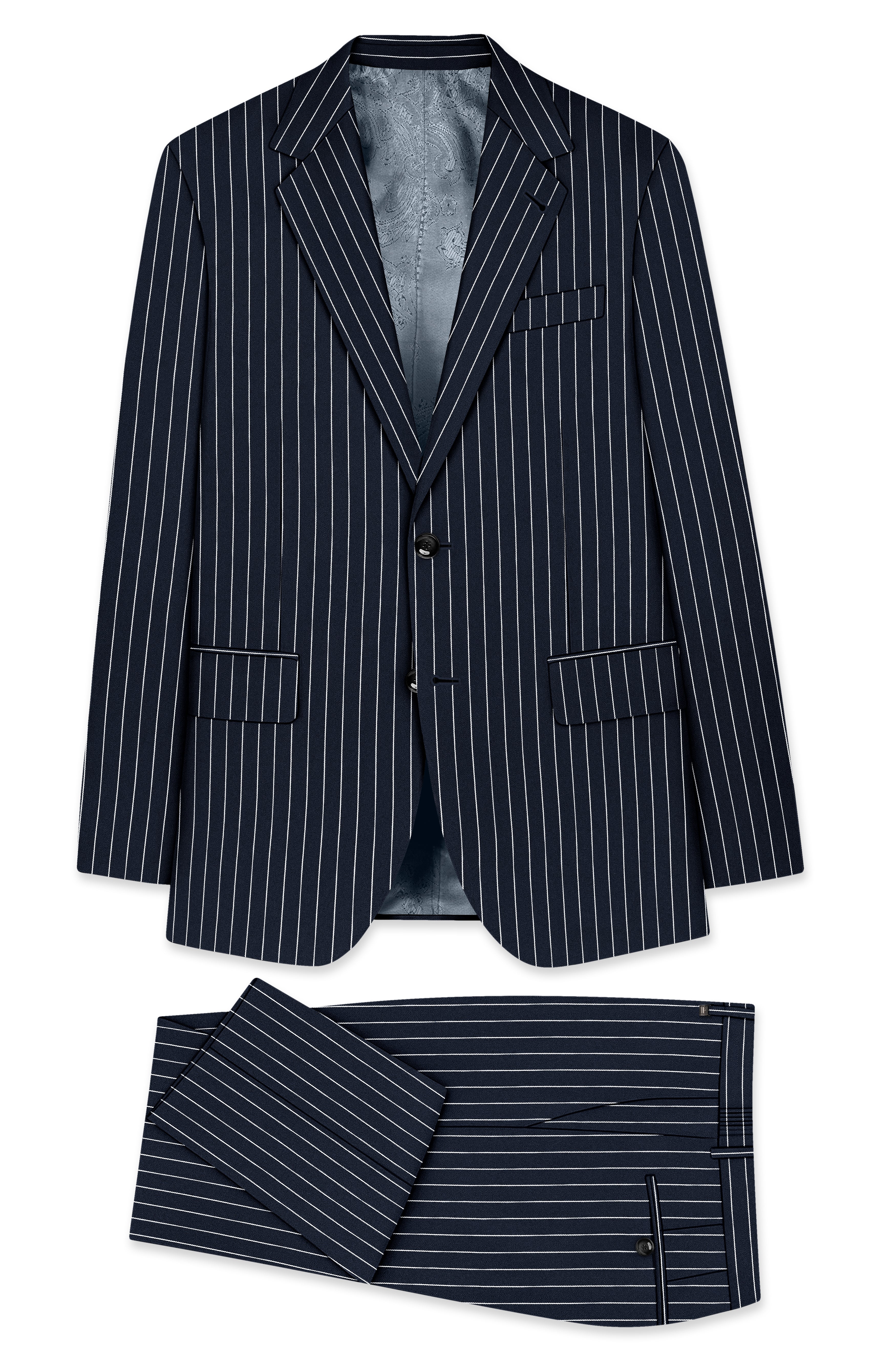 Echelon-Vulcan Blue Herringbone Striped Wool Rich Slight Stretch Single Breasted Suit