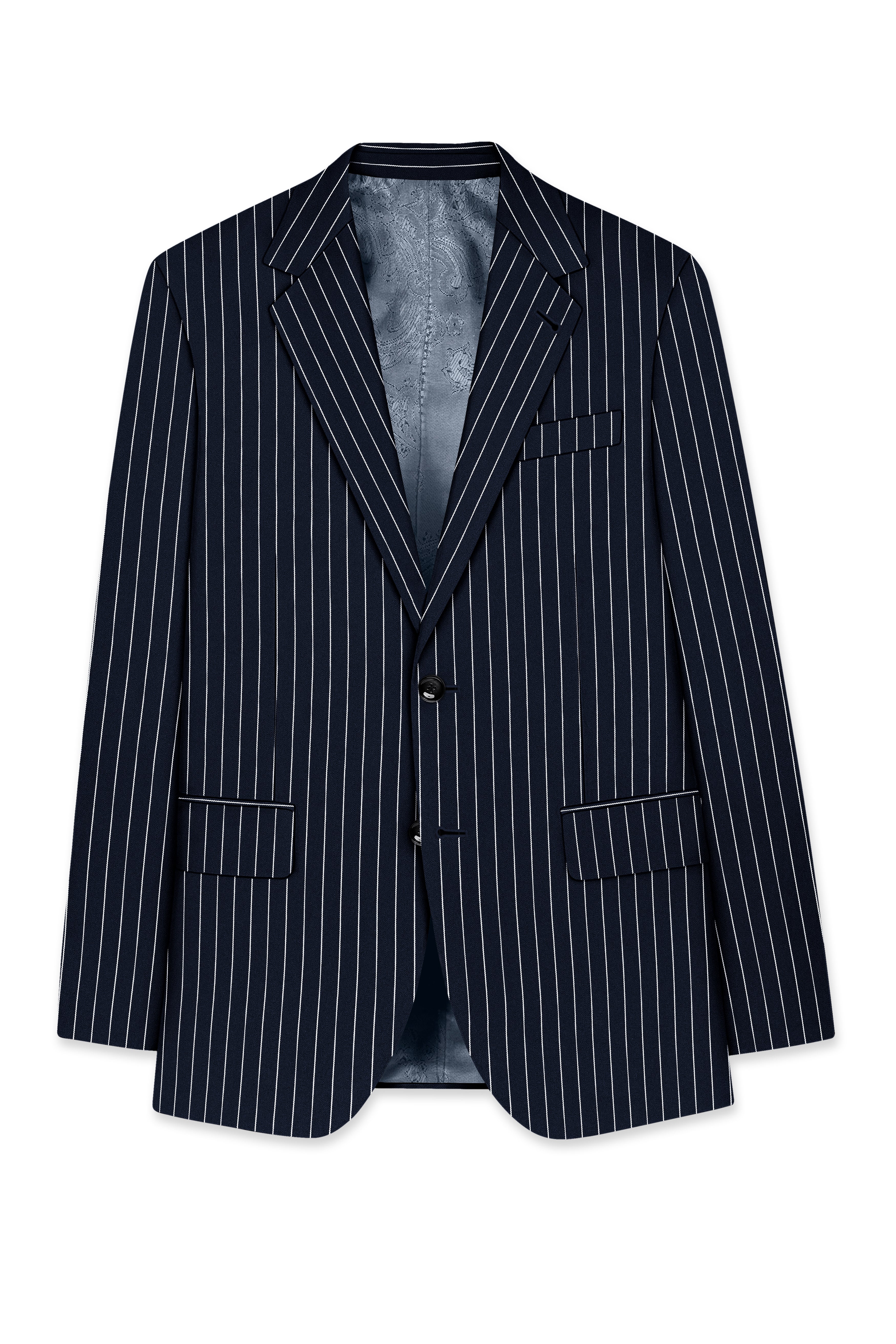 Echelon-Vulcan Blue Herringbone Striped Wool Rich Slight Stretch Single Breasted Suit