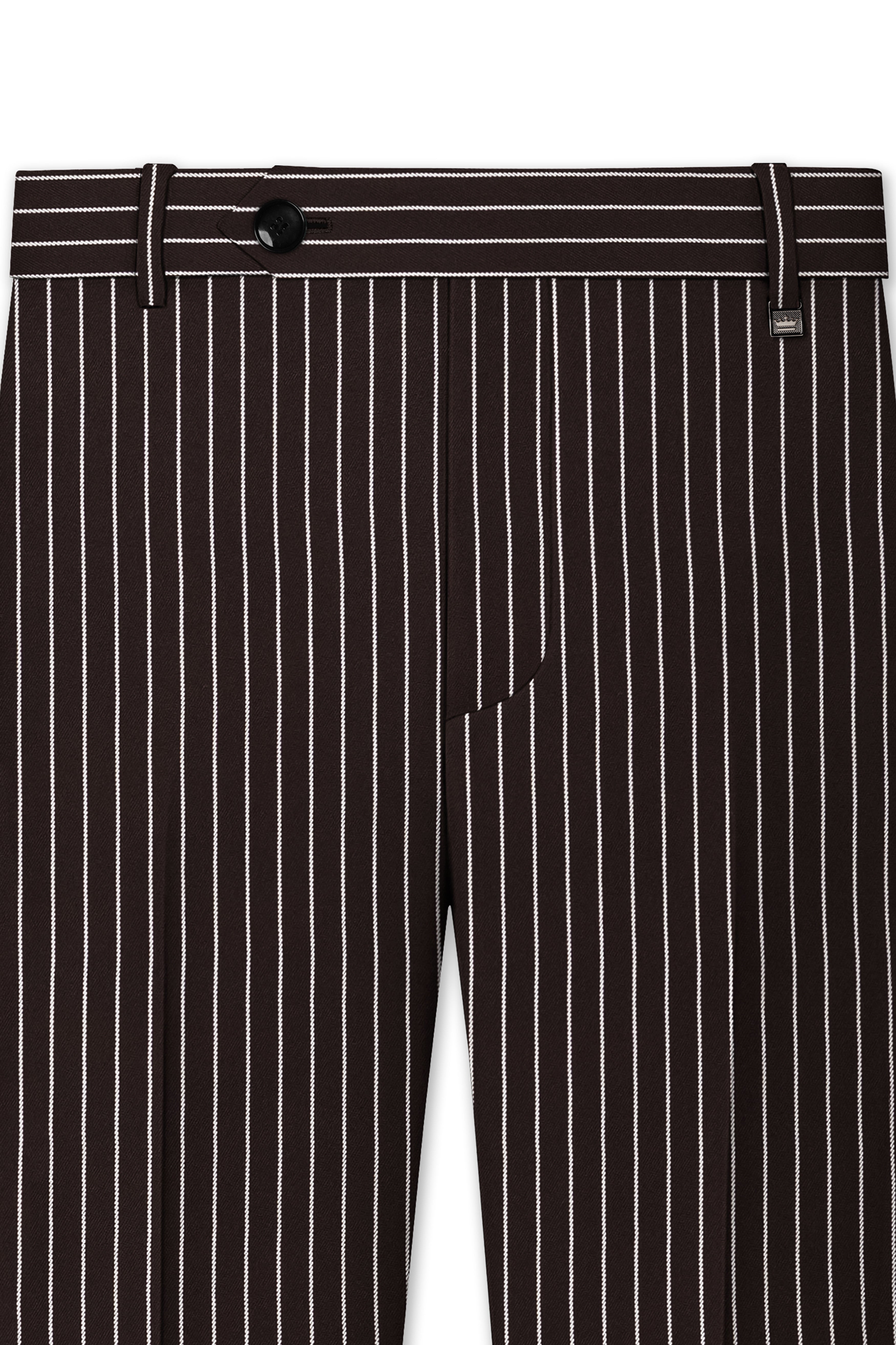 Bastion-Gondola Brown And Bright White Chalk Striped Wool Rich Slight Stretch Single Breasted Suit