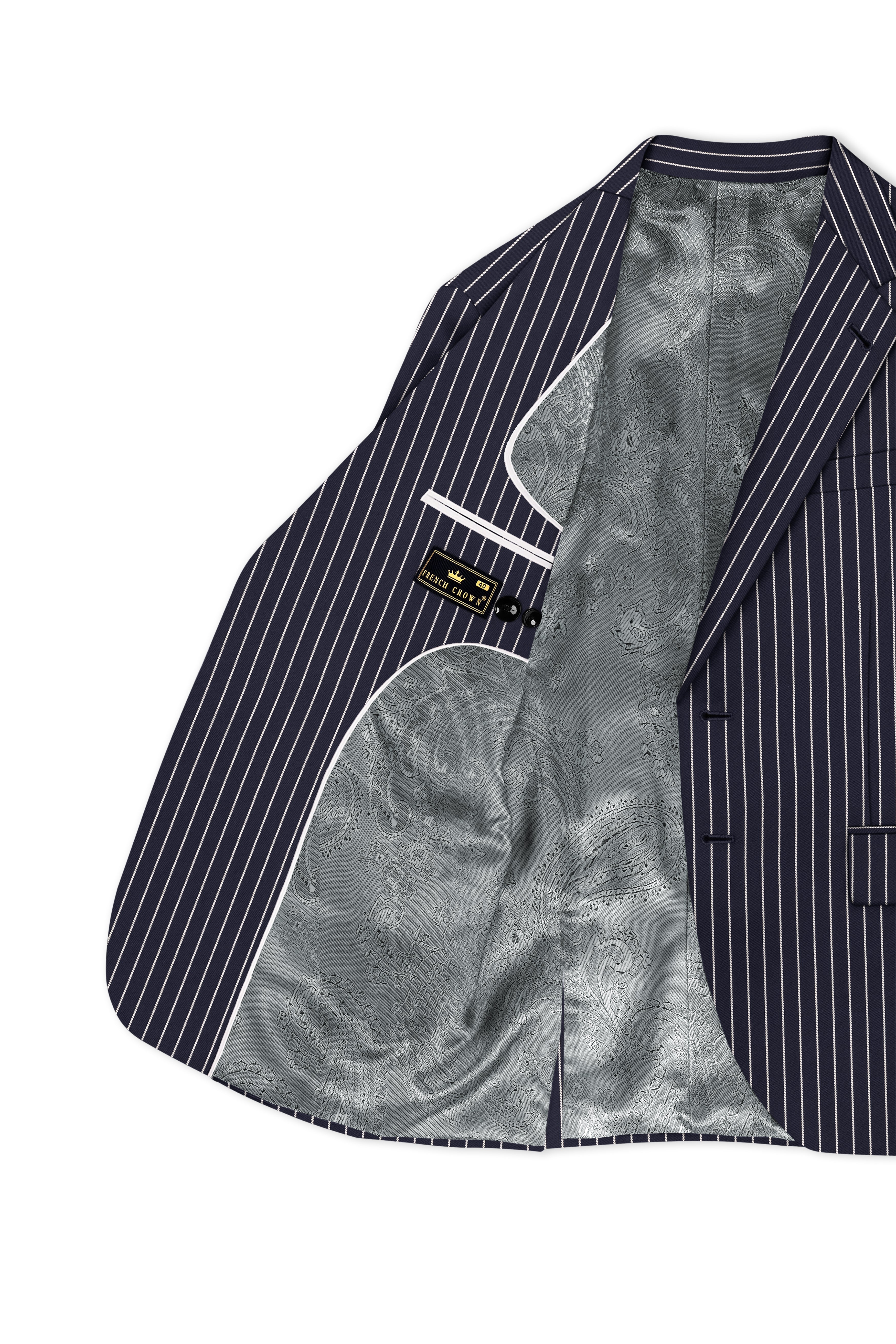 Maris-Baltic Sea Blue And Bright White Chalk Striped Wool Rich Slight Stretch Single Breasted Suit