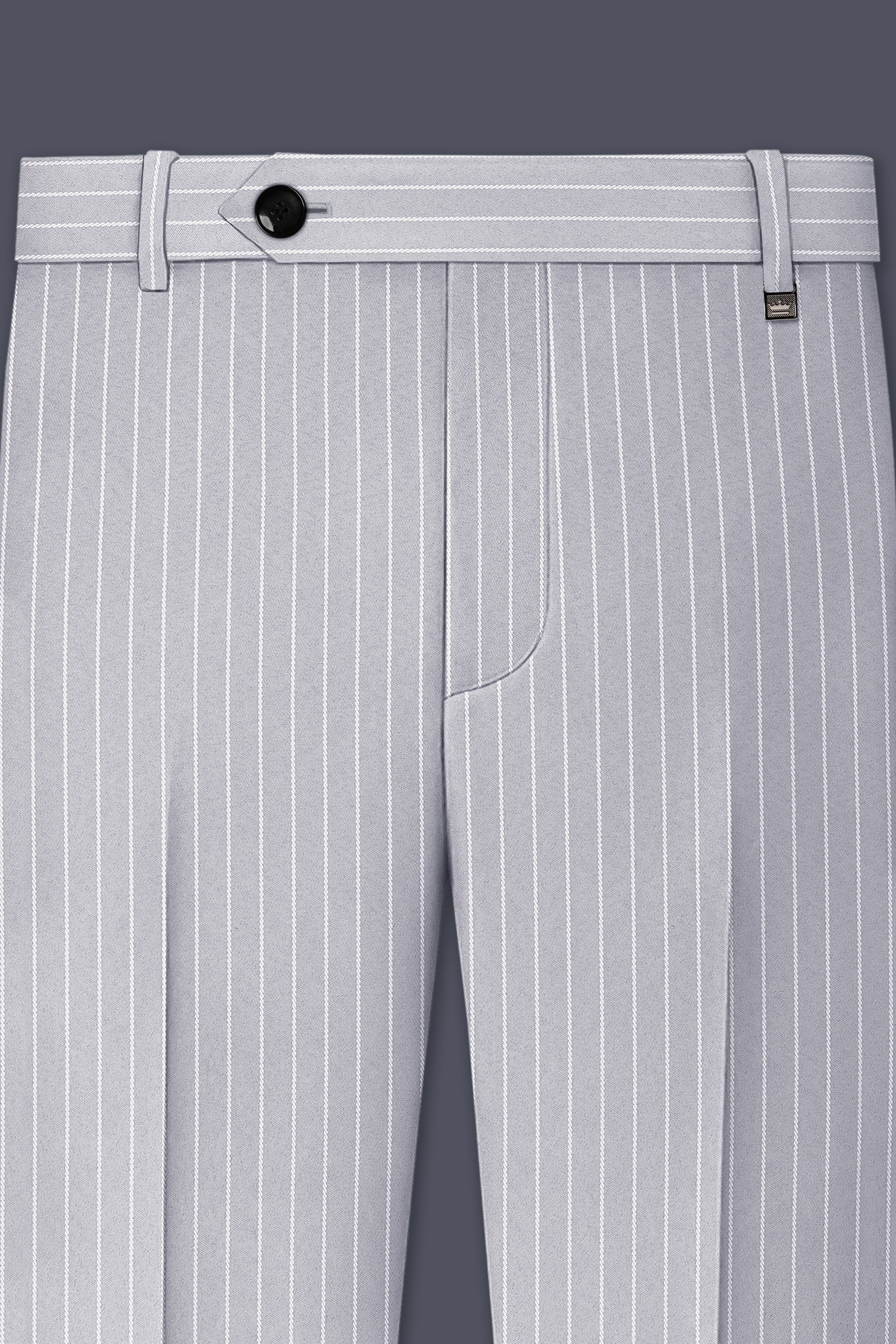 Sterlan-Goose Gray And Bright White Chalk Striped Wool Rich Slight Stretch Single Breasted Suit