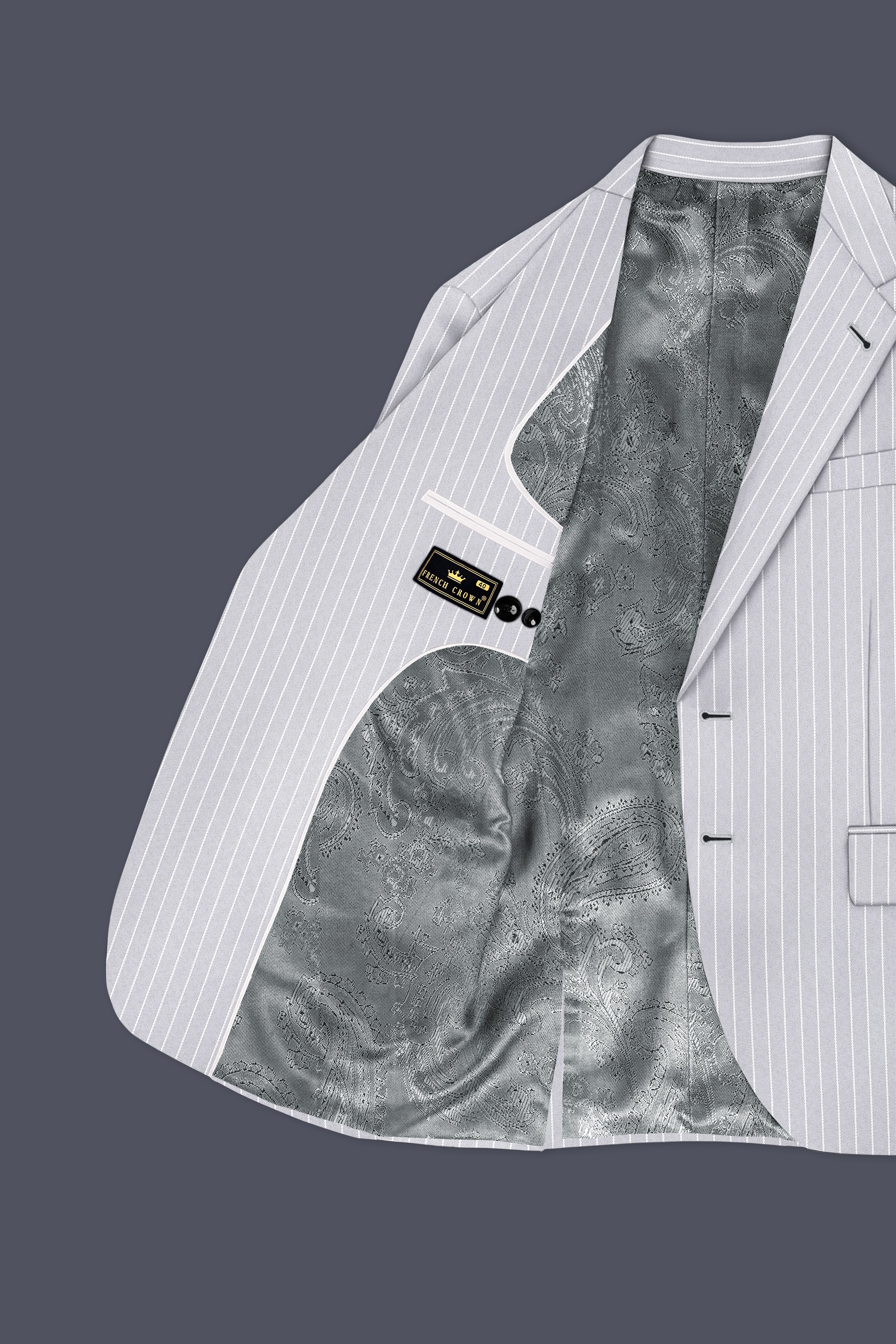 Sterlan-Goose Gray And Bright White Chalk Striped Wool Rich Slight Stretch Single Breasted Suit
