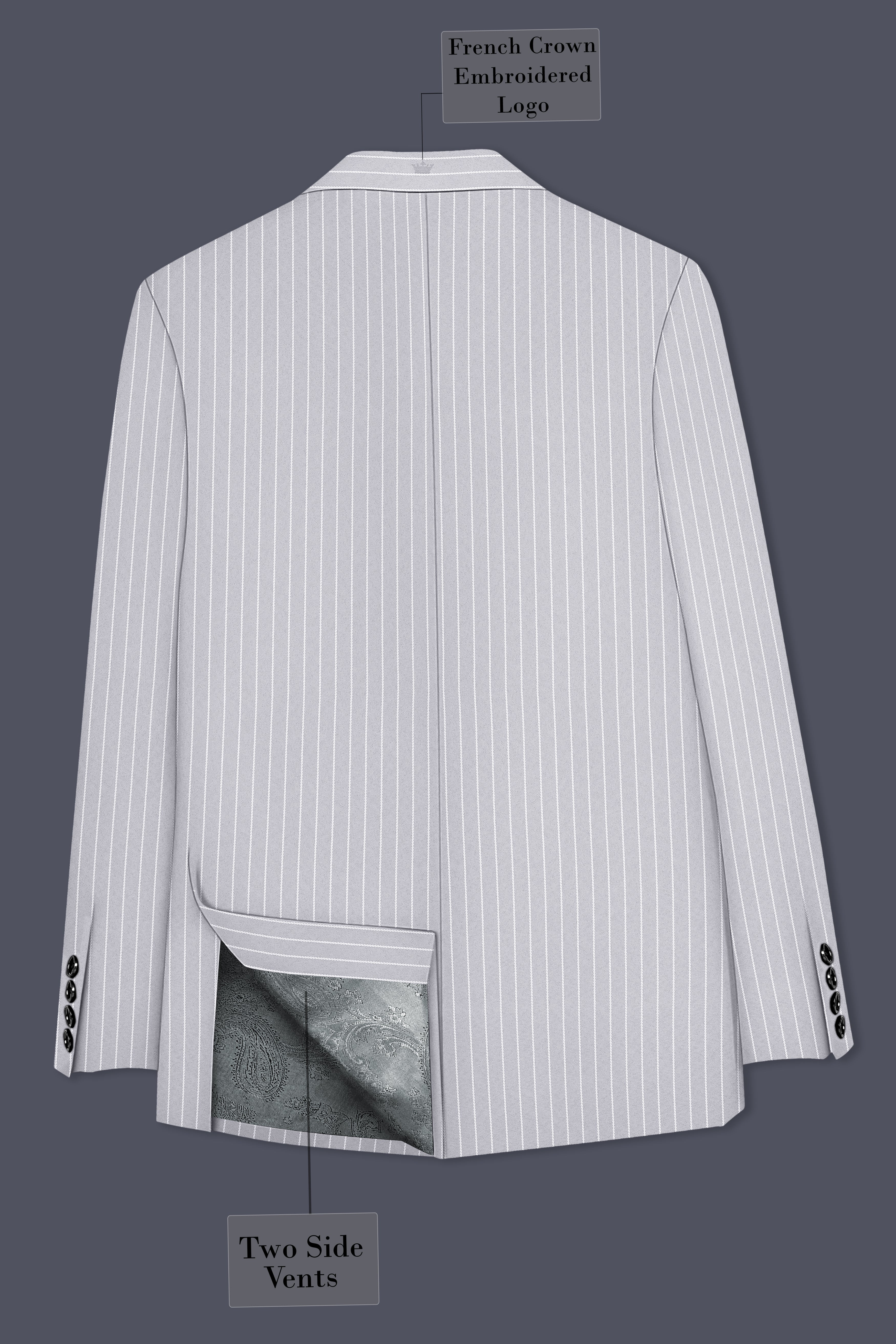 Sterlan-Goose Gray And Bright White Chalk Striped Wool Rich Slight Stretch Single Breasted Suit