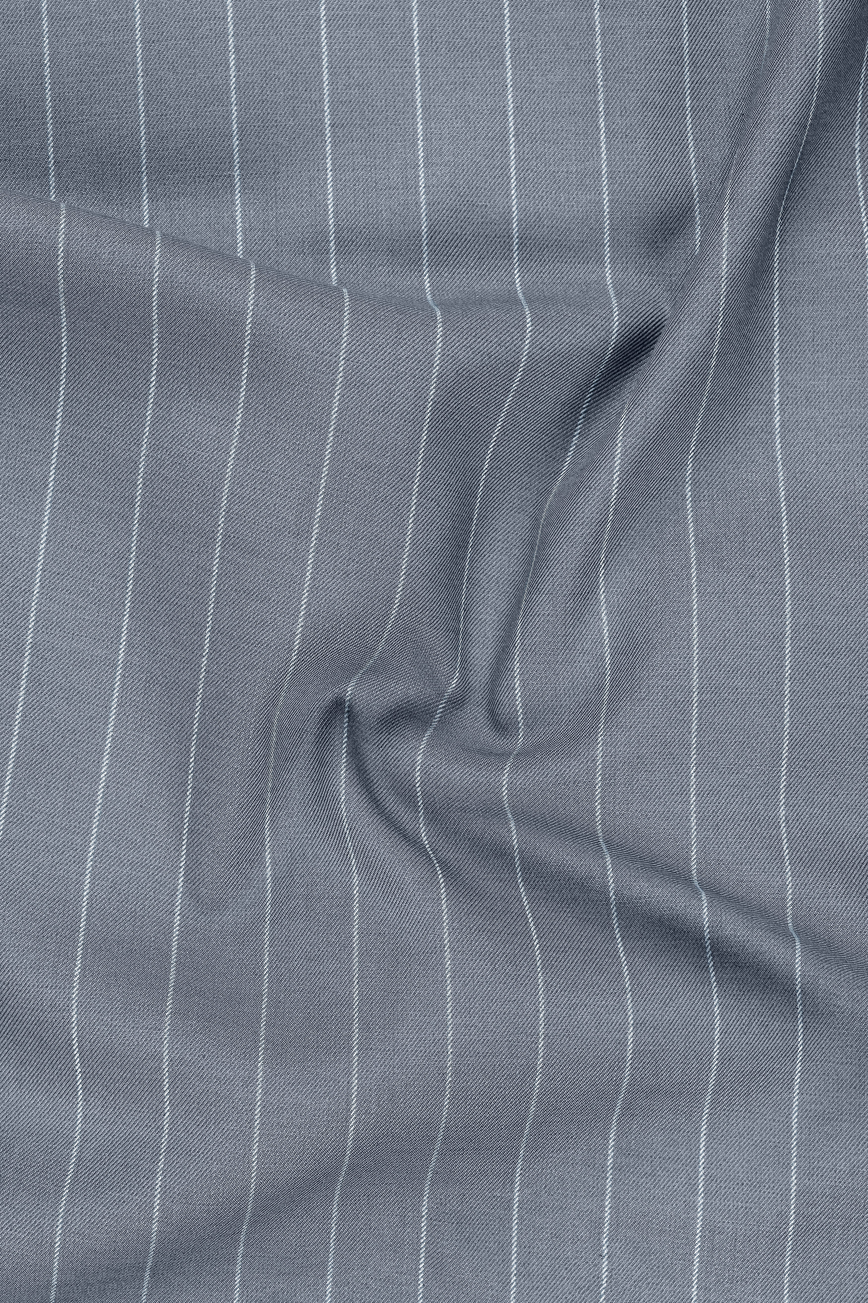 Prestige-Regent Gray And Bright White Chalk Striped Wool Rich Slight Stretch Single Breasted Suit