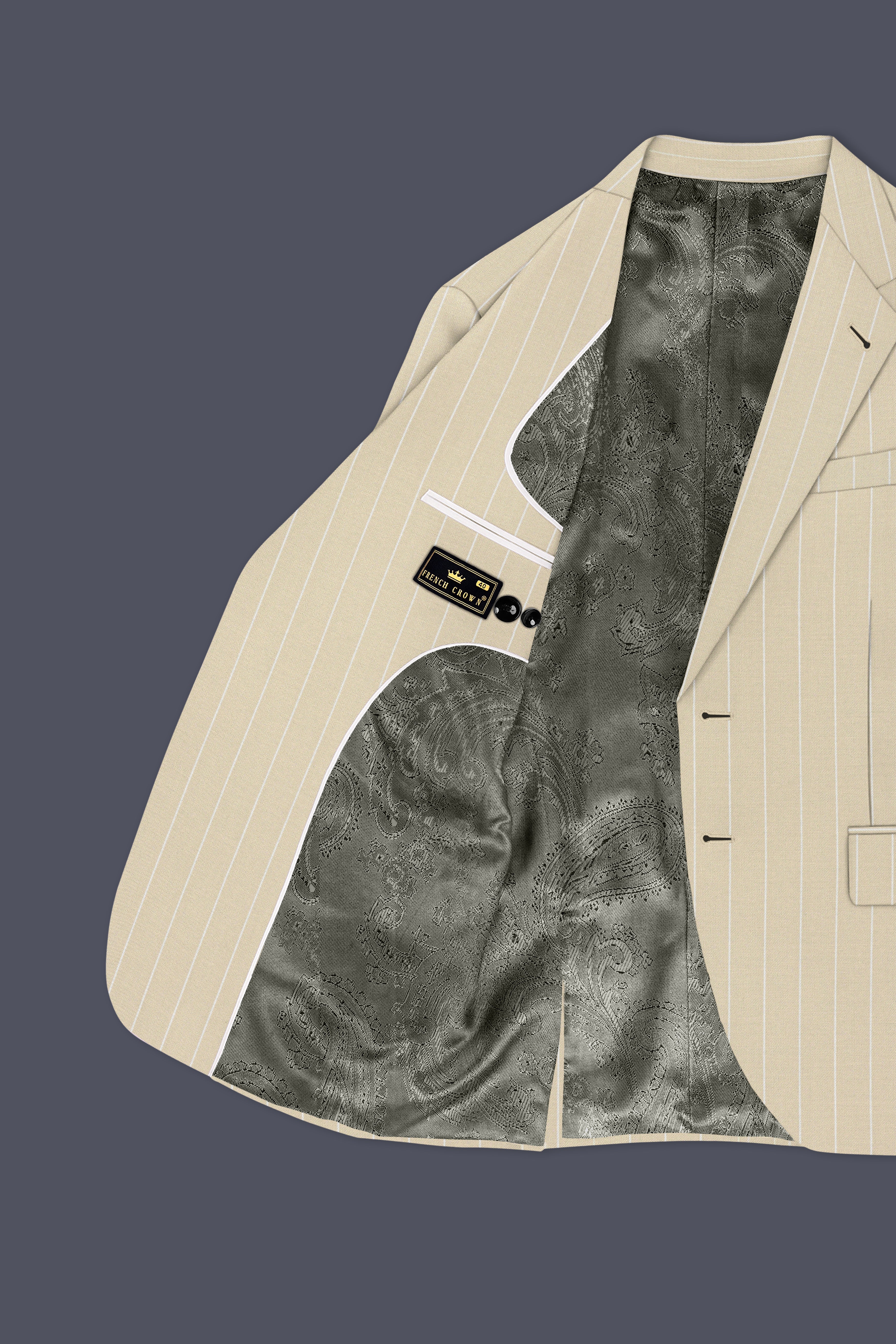 Lumier-Akaroa Cream And Bright White Chalk Striped Wool Rich Slight Stretch Single Breasted Suit