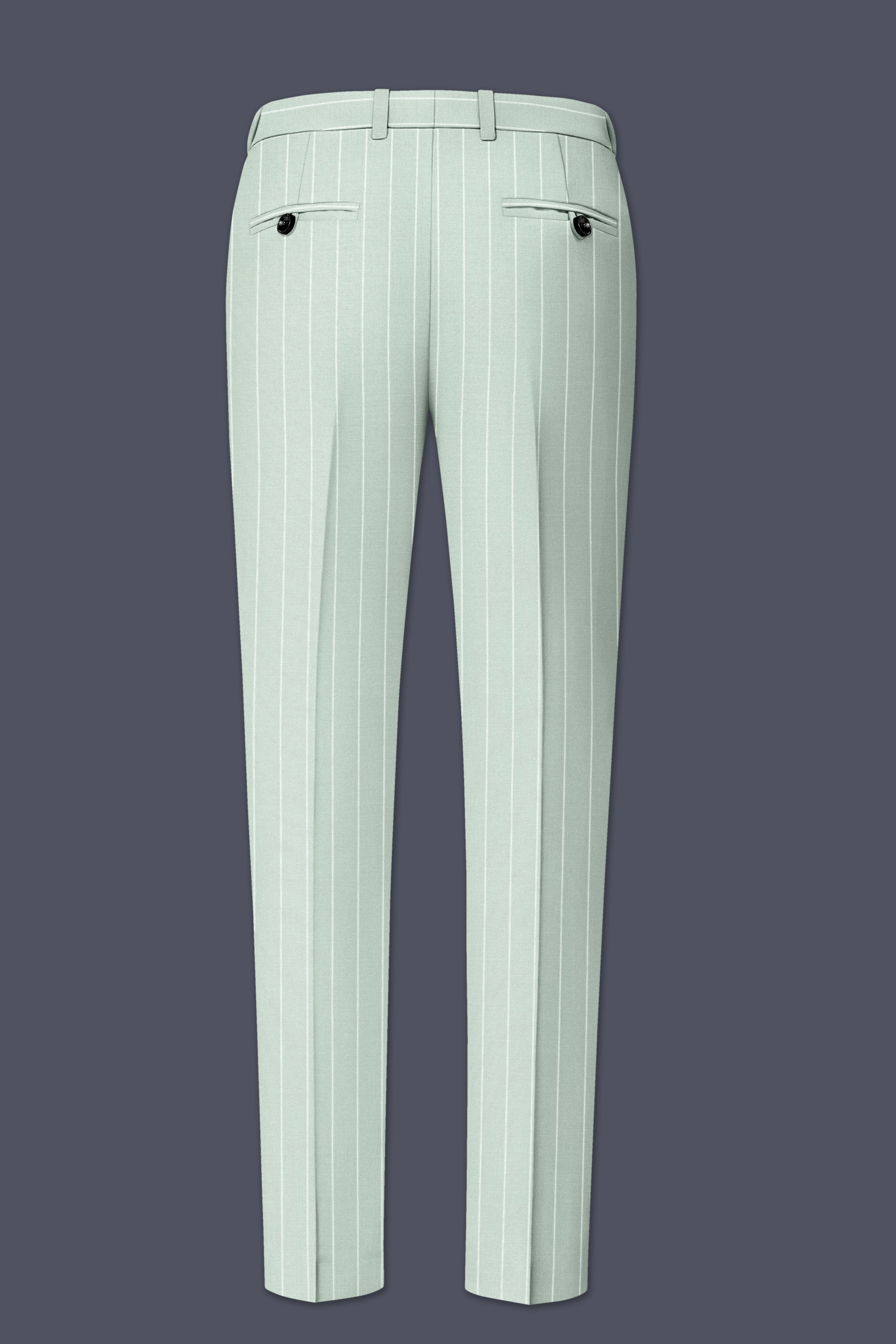 Halcyon-Pale Leaf Green And Bright White Chalk Striped Wool Rich Slight Stretch Single Breasted Suit