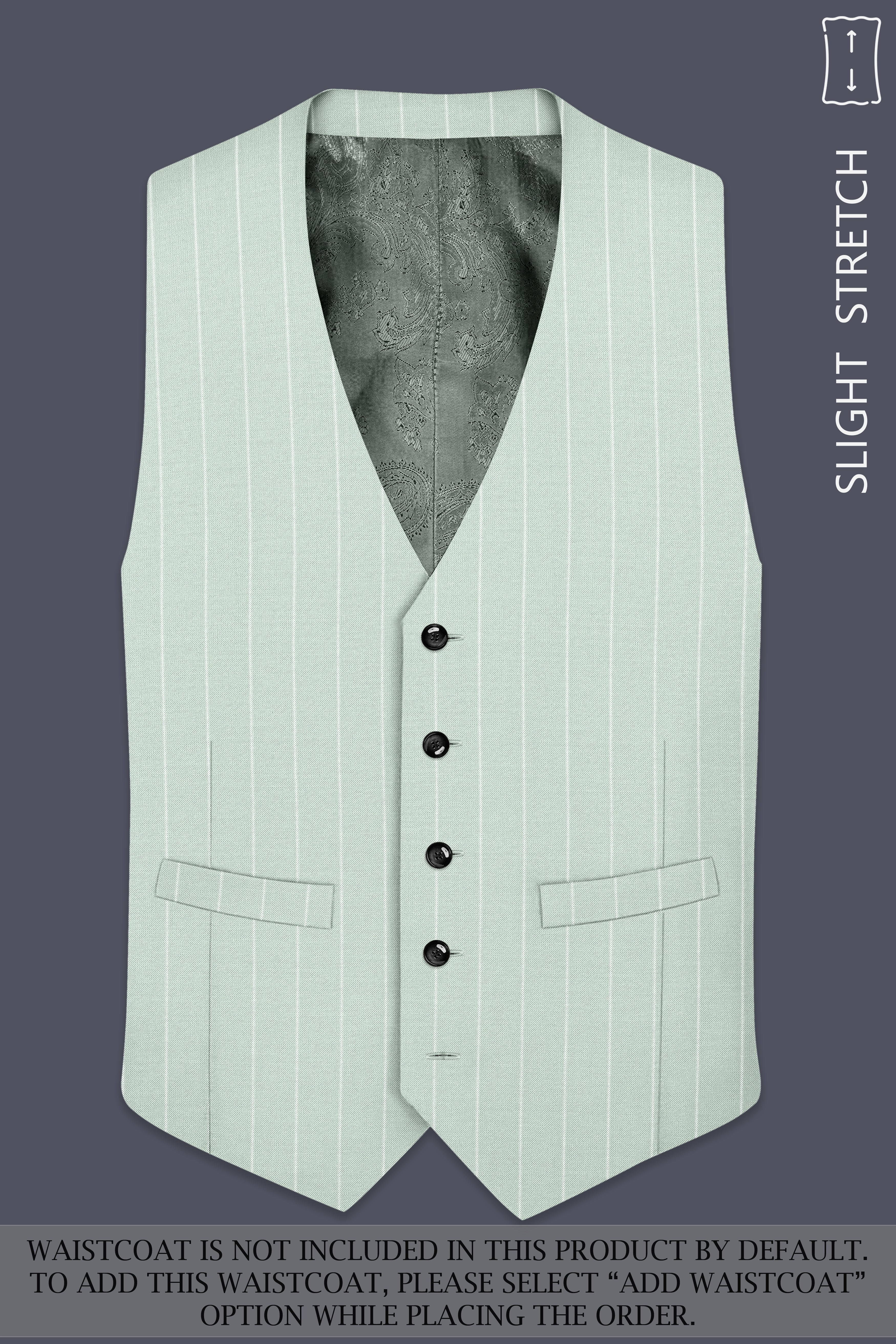 Halcyon-Pale Leaf Green And Bright White Chalk Striped Wool Rich Slight Stretch Single Breasted Suit