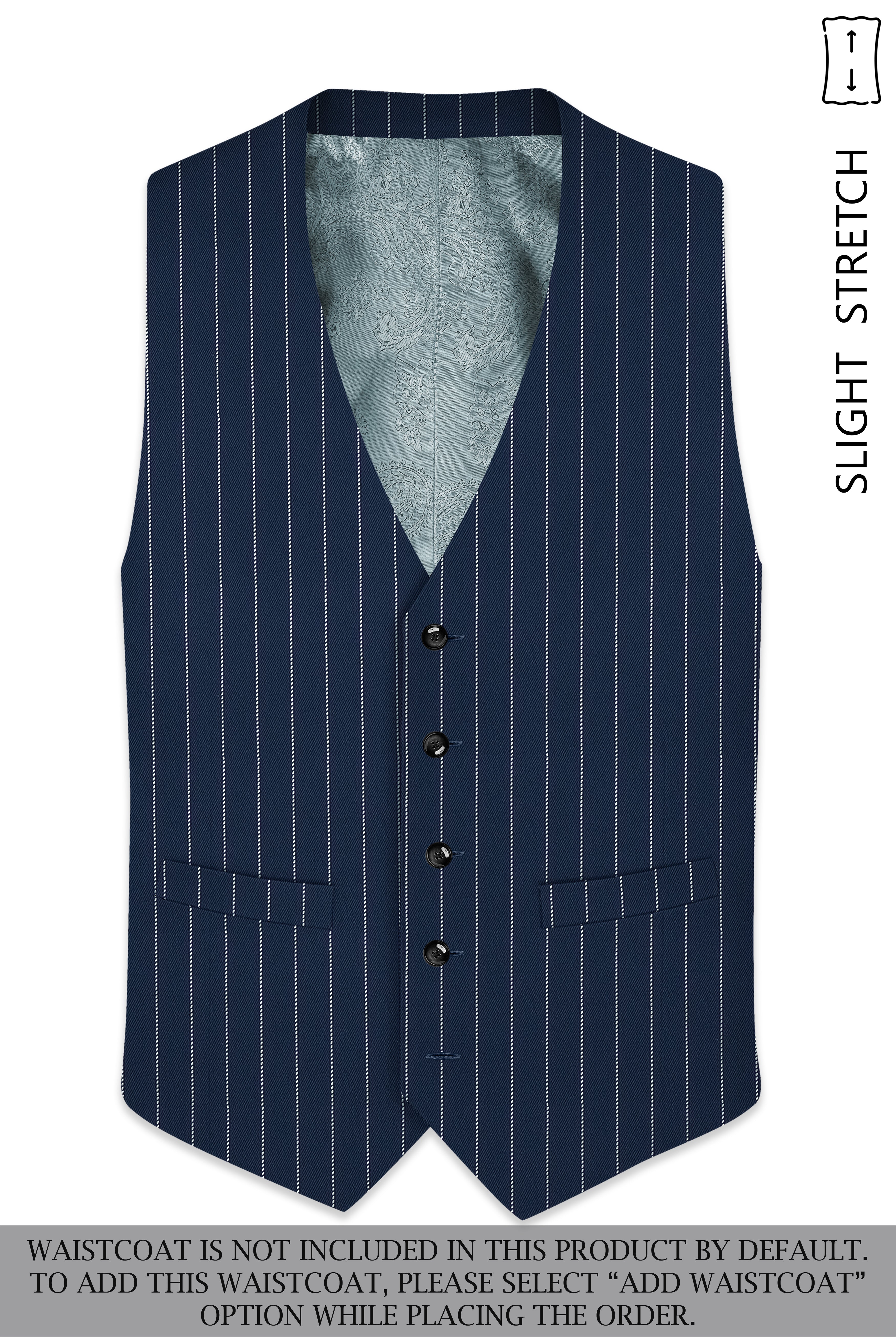 Veritus-Zodiac Blue And Bright White Chalk Striped Wool Rich Slight Stretch Double Breasted Suit