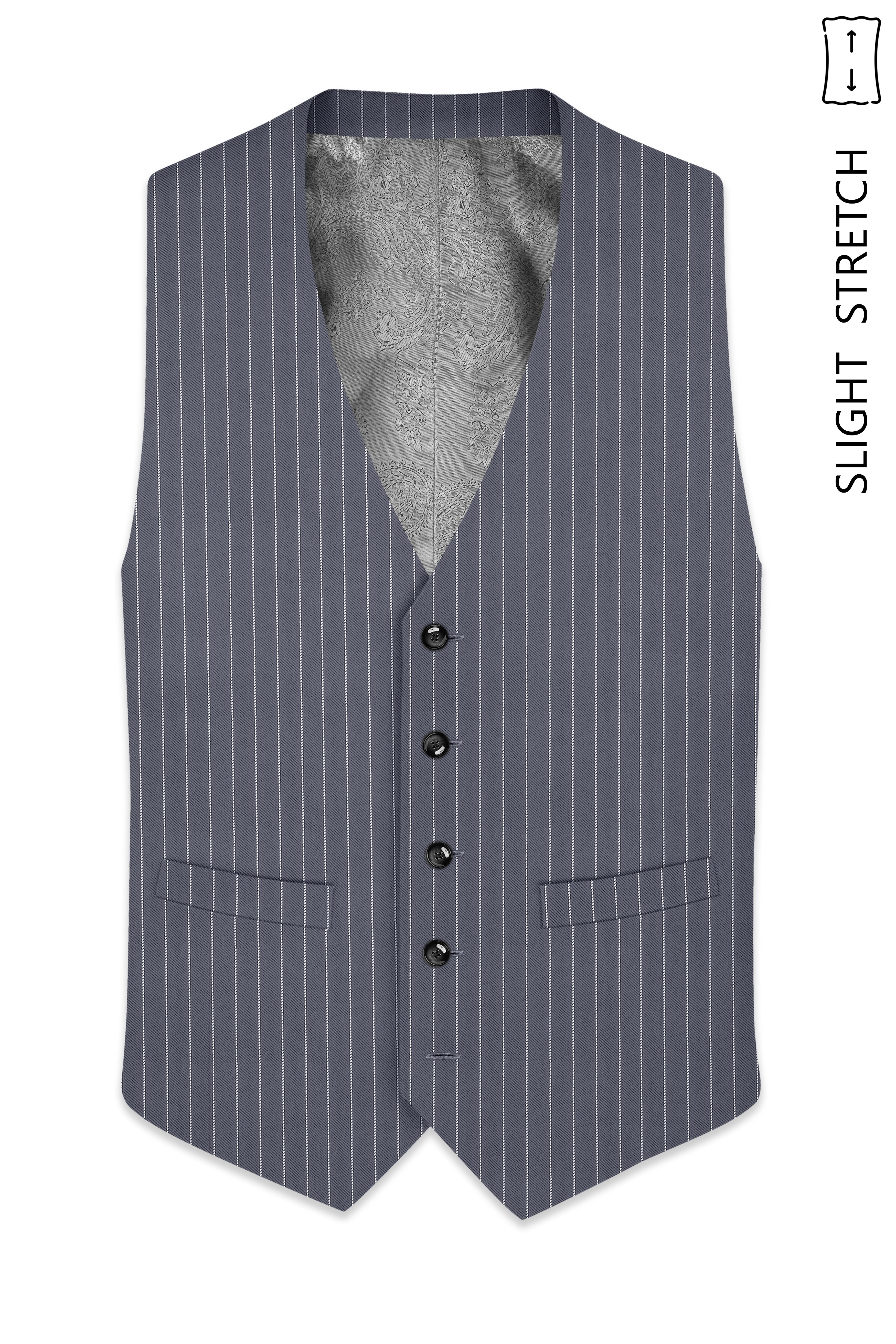 Monarch-Shark Gray And Bright White Chalk Striped Wool Rich Slight Stretch Double Breasted Suit