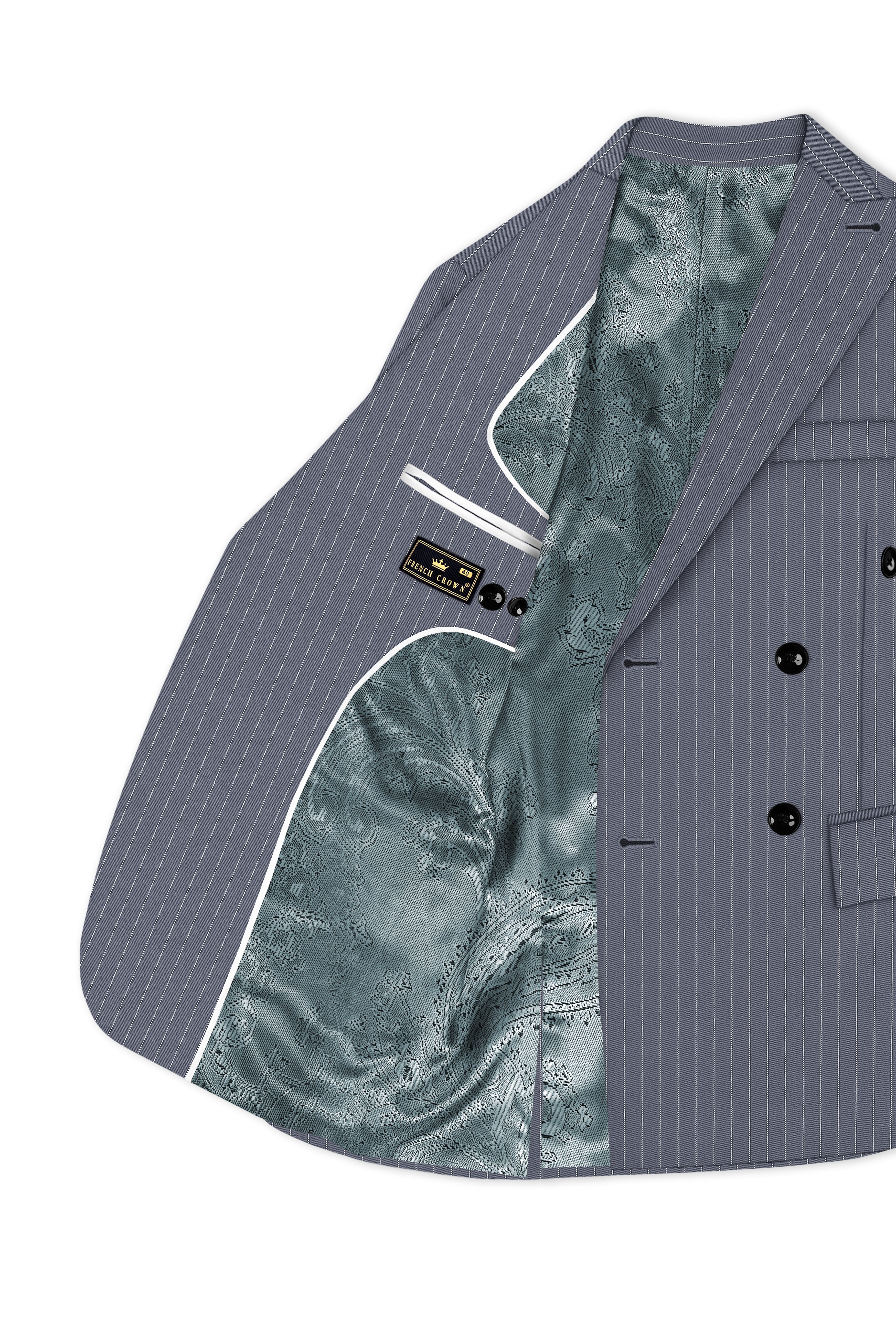 Monarch-Shark Gray And Bright White Chalk Striped Wool Rich Slight Stretch Double Breasted Suit