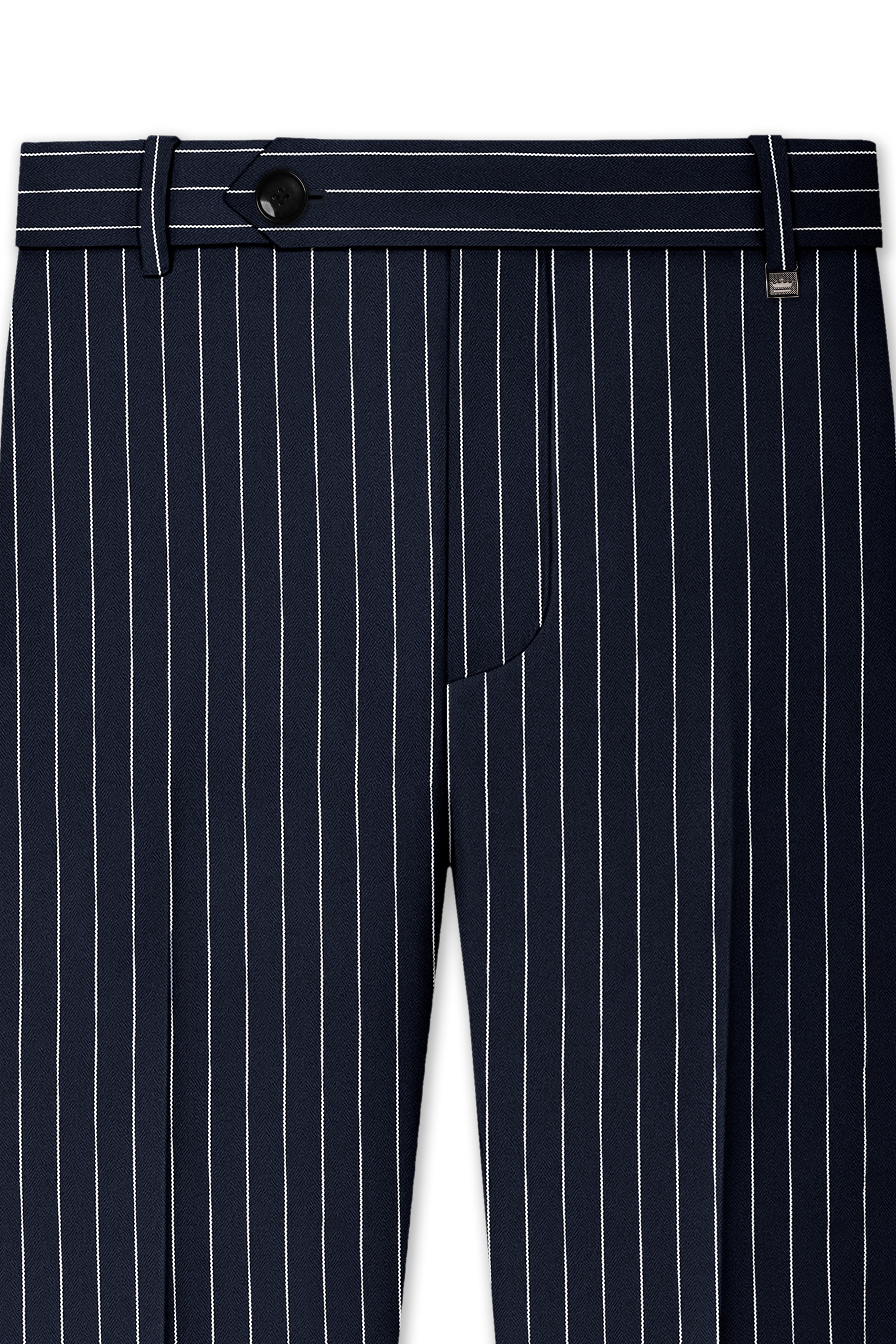 Echelon-Vulcan Blue Herringbone Striped Wool Rich Slight Stretch Double Breasted Suit