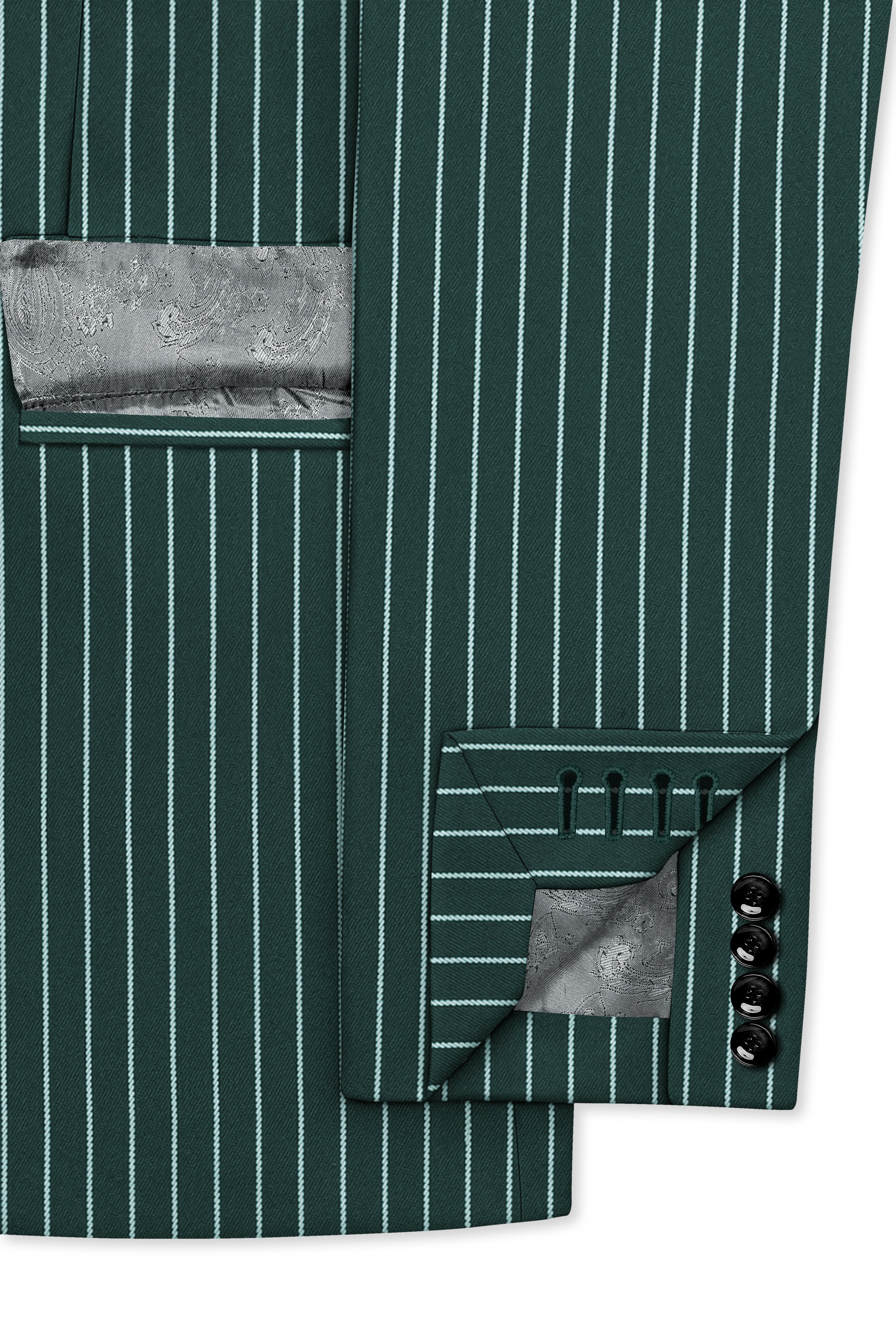 Forenza-Jungle Green And Bright White Chalk Striped Wool Rich Slight Stretch Double Breasted Suit