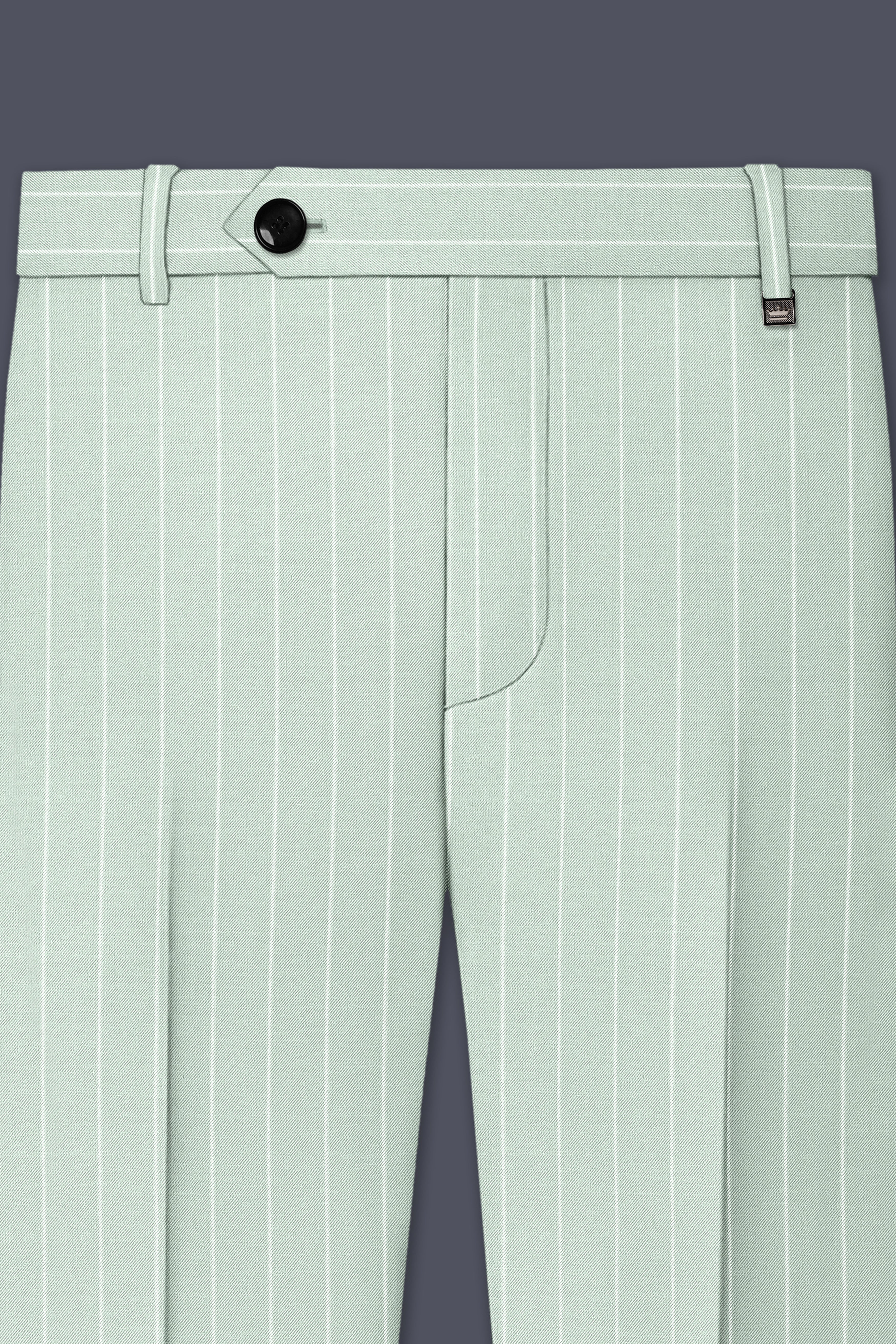 Halcyon-Pale Leaf Green And Bright White Chalk Striped Wool Rich Slight Stretch Double Breasted Suit
