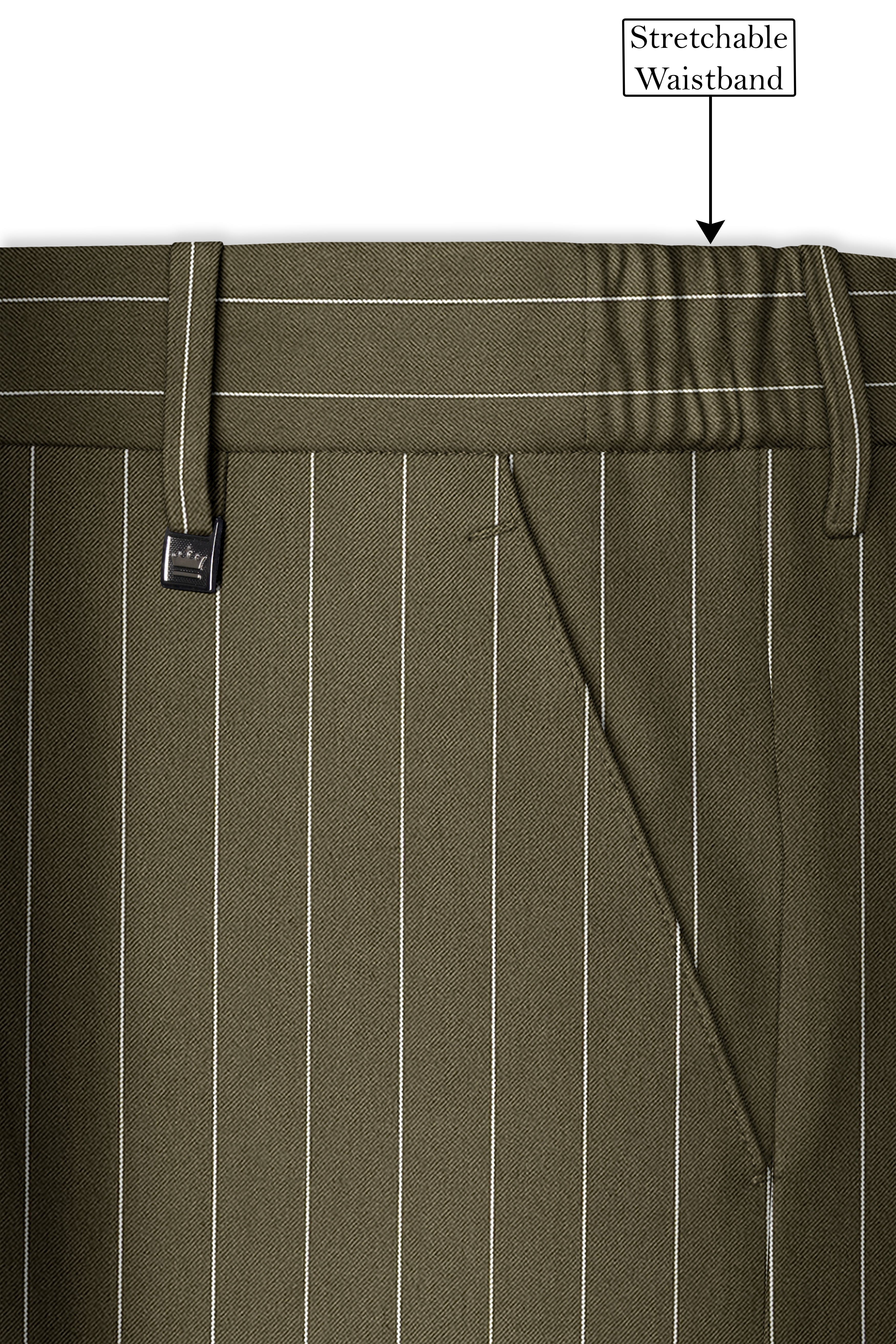 Pinacle-Hamlock Brown And Bright White Chalk Striped Wool Rich Slight Stretch Single Breasted Suit