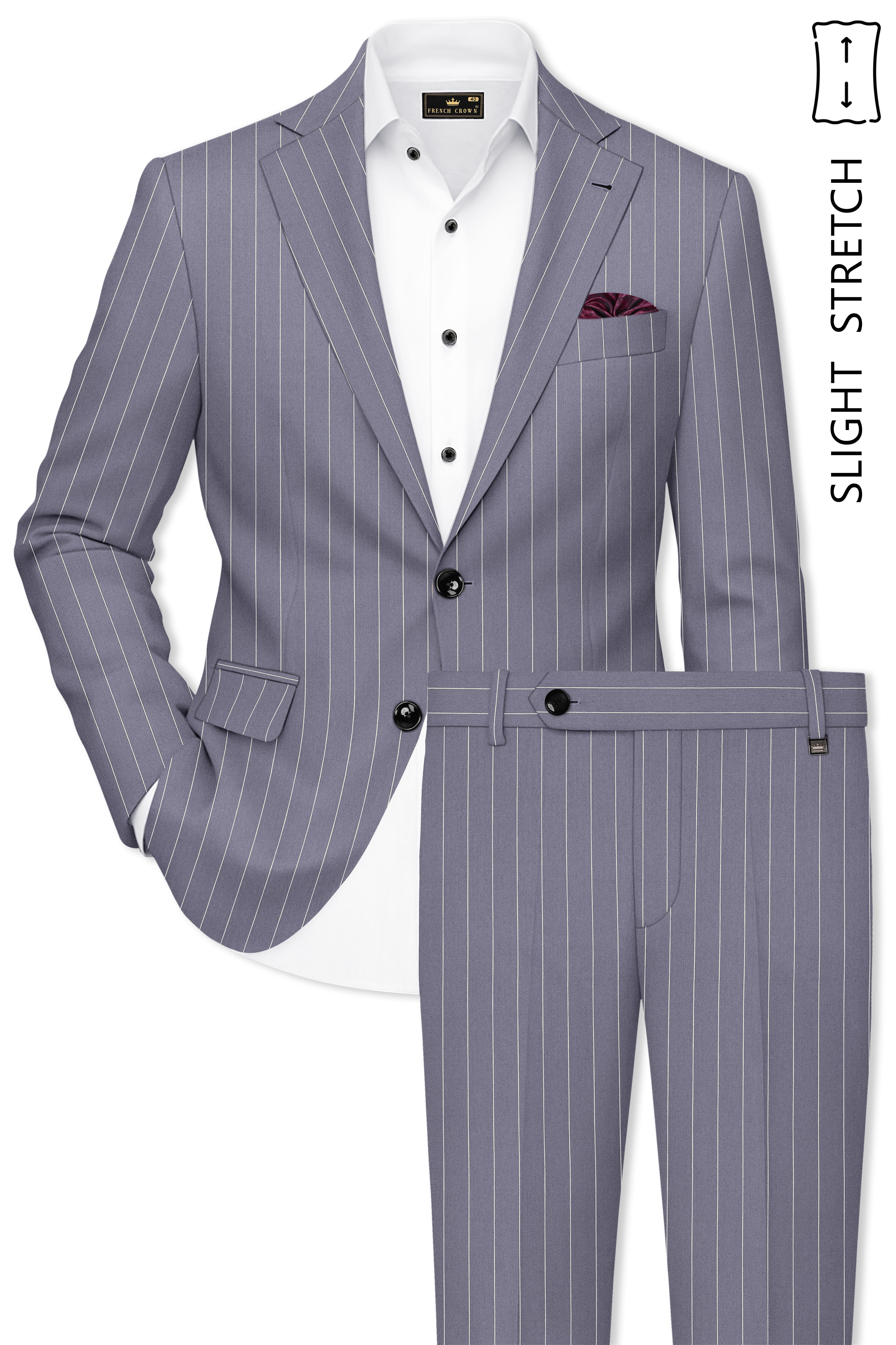 Regent-Mobster Gray And Bright White Chalk Striped Wool Rich Slight Stretch Single Breasted Suit