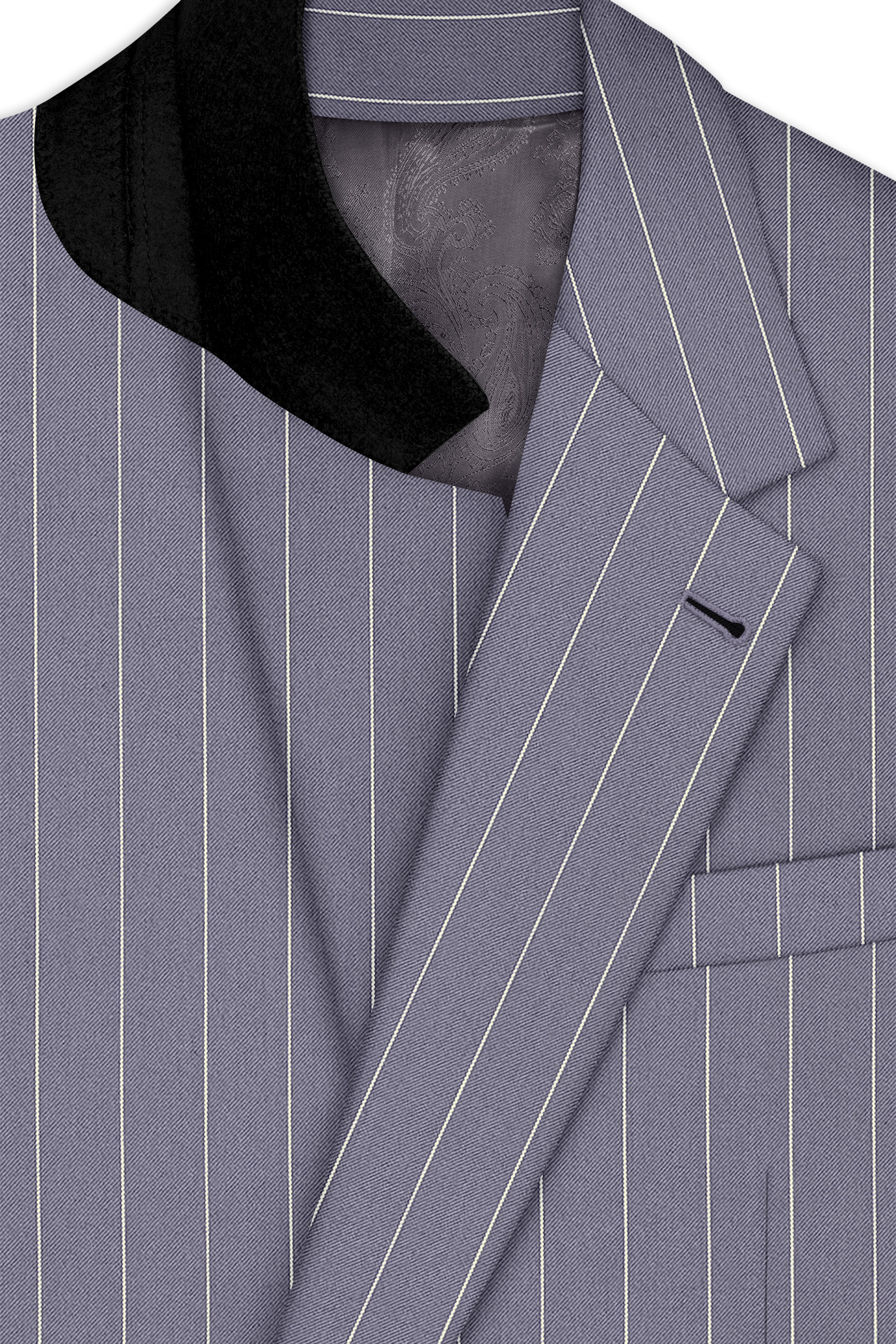 Regent-Mobster Gray And Bright White Chalk Striped Wool Rich Slight Stretch Single Breasted Suit