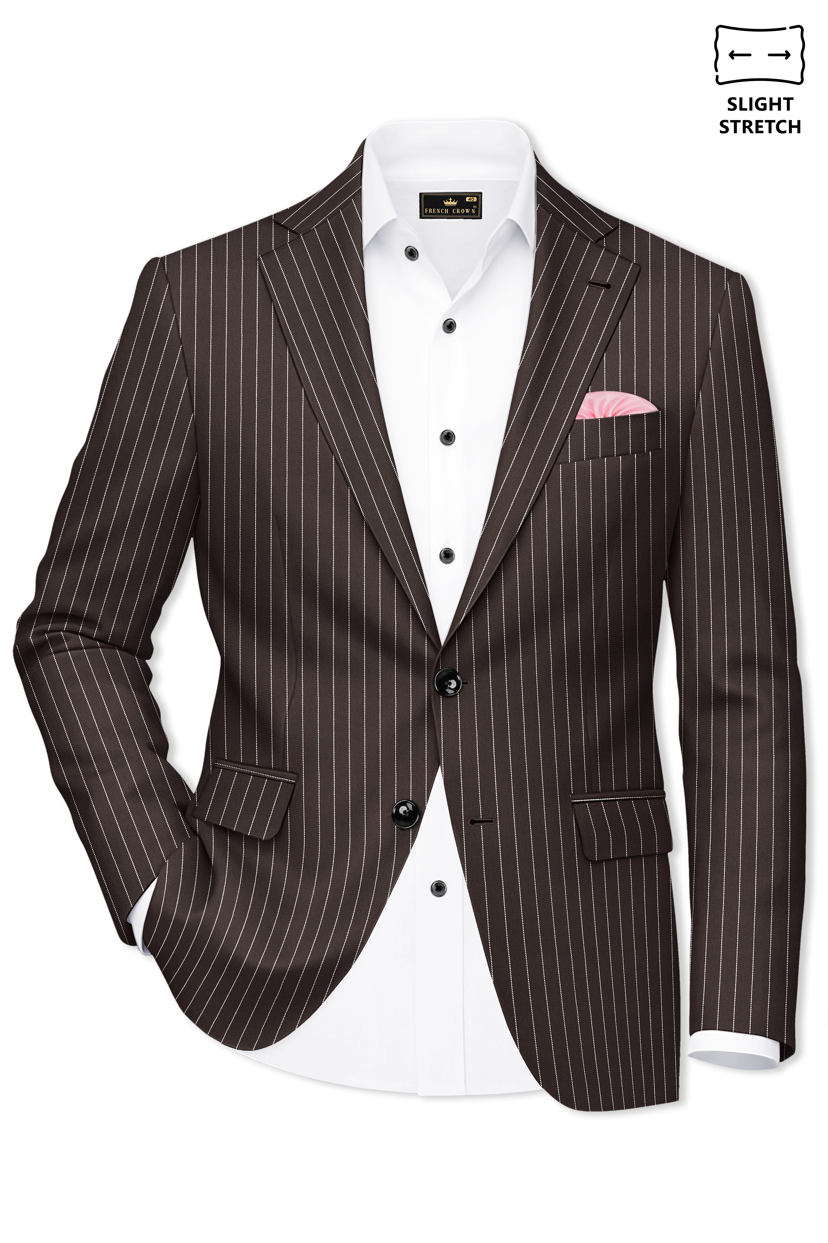 Sovereign-Umber Brown And Bright White Chalk Striped Wool Rich Slight Stretch Single Breasted Suit